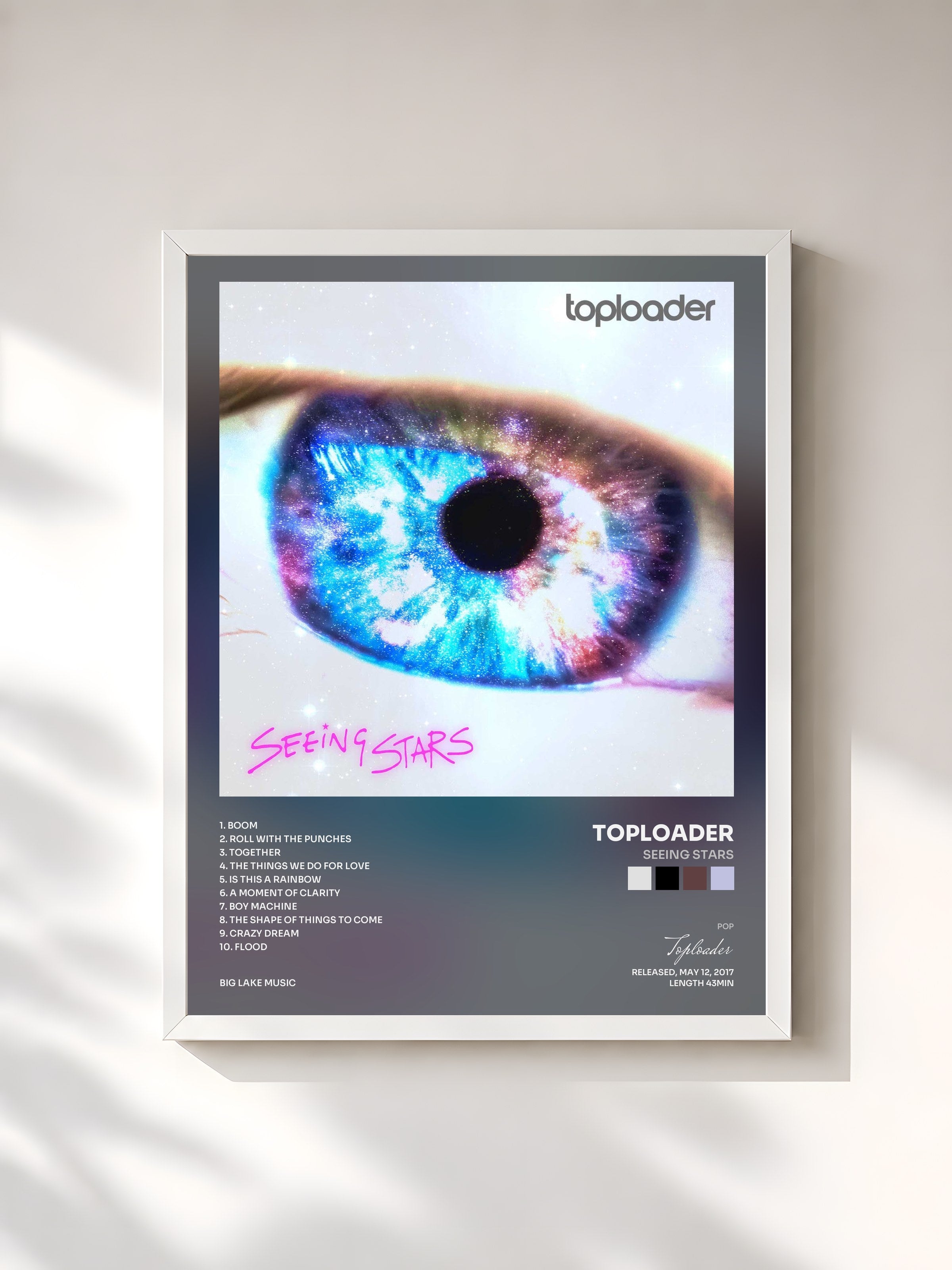 #blanc Tableau de l'album Seeing Stars de Toploader, cadre blanc, imprimé et encadré en France