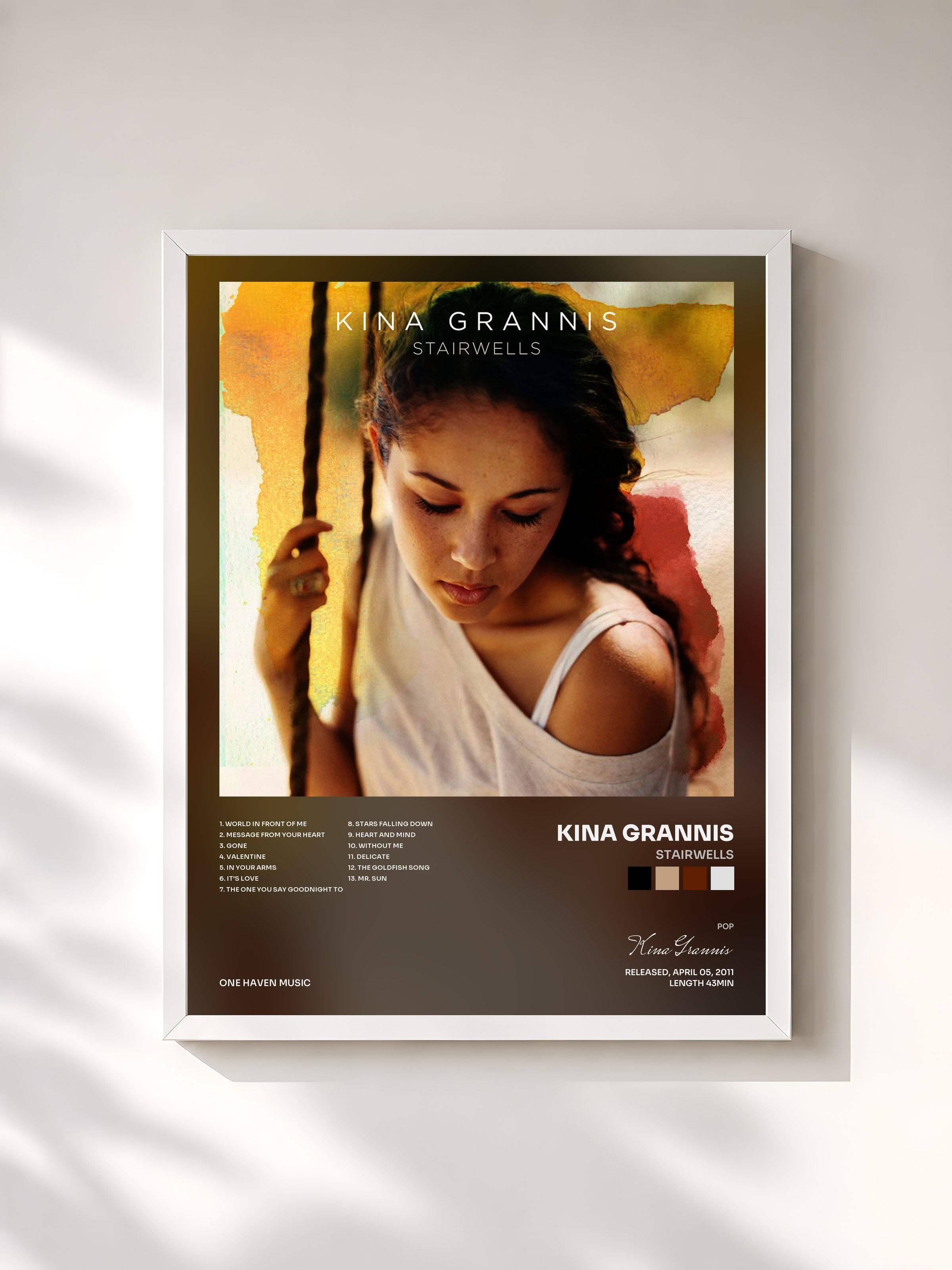 #blanc Tableau de l'album Stairwells de Kina Grannis, cadre blanc, imprimé et encadré en France