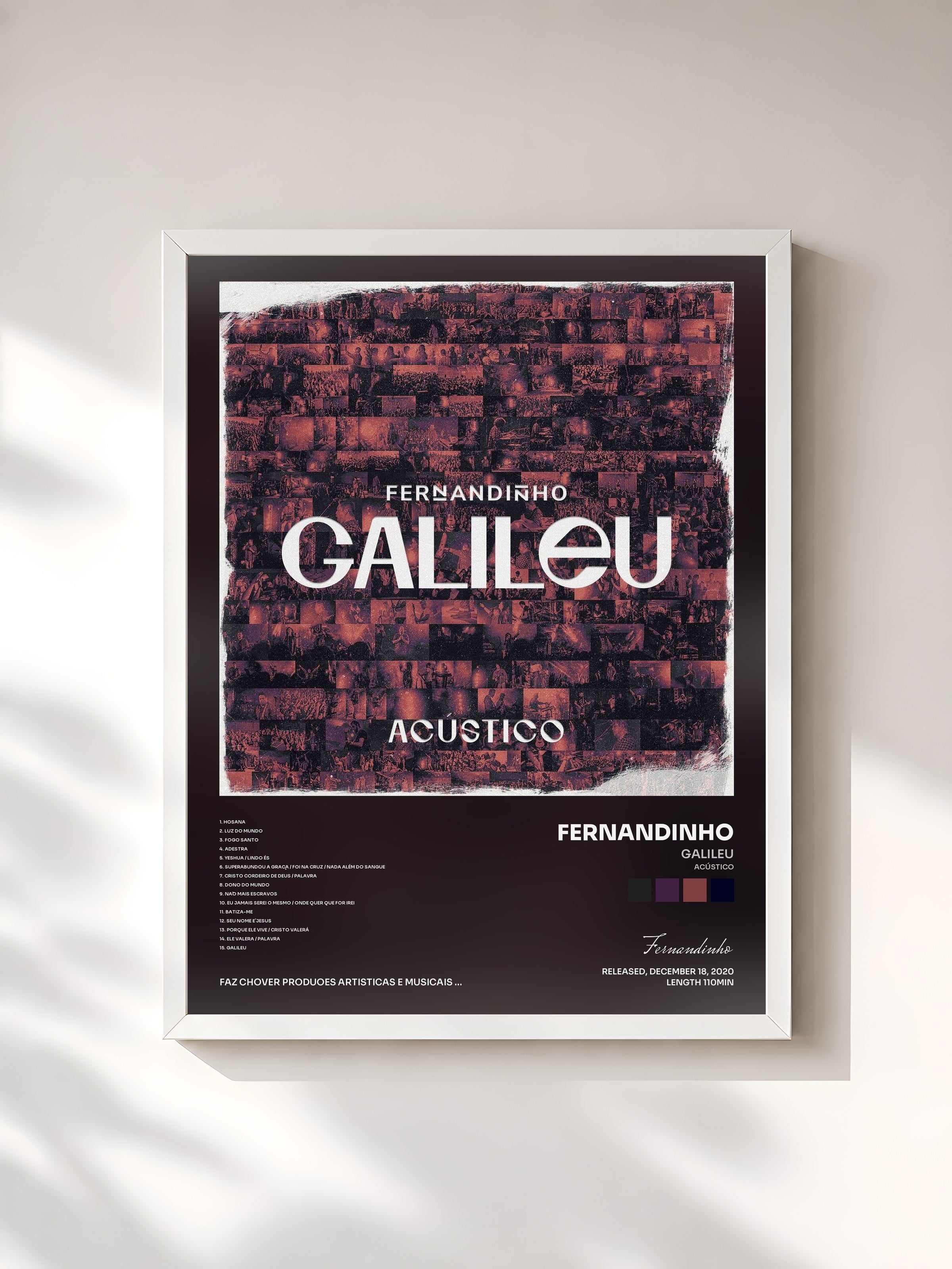 #blanc Tableau de l'album Galileu (Acústico) de Fernandinho, cadre blanc, imprimé et encadré en France