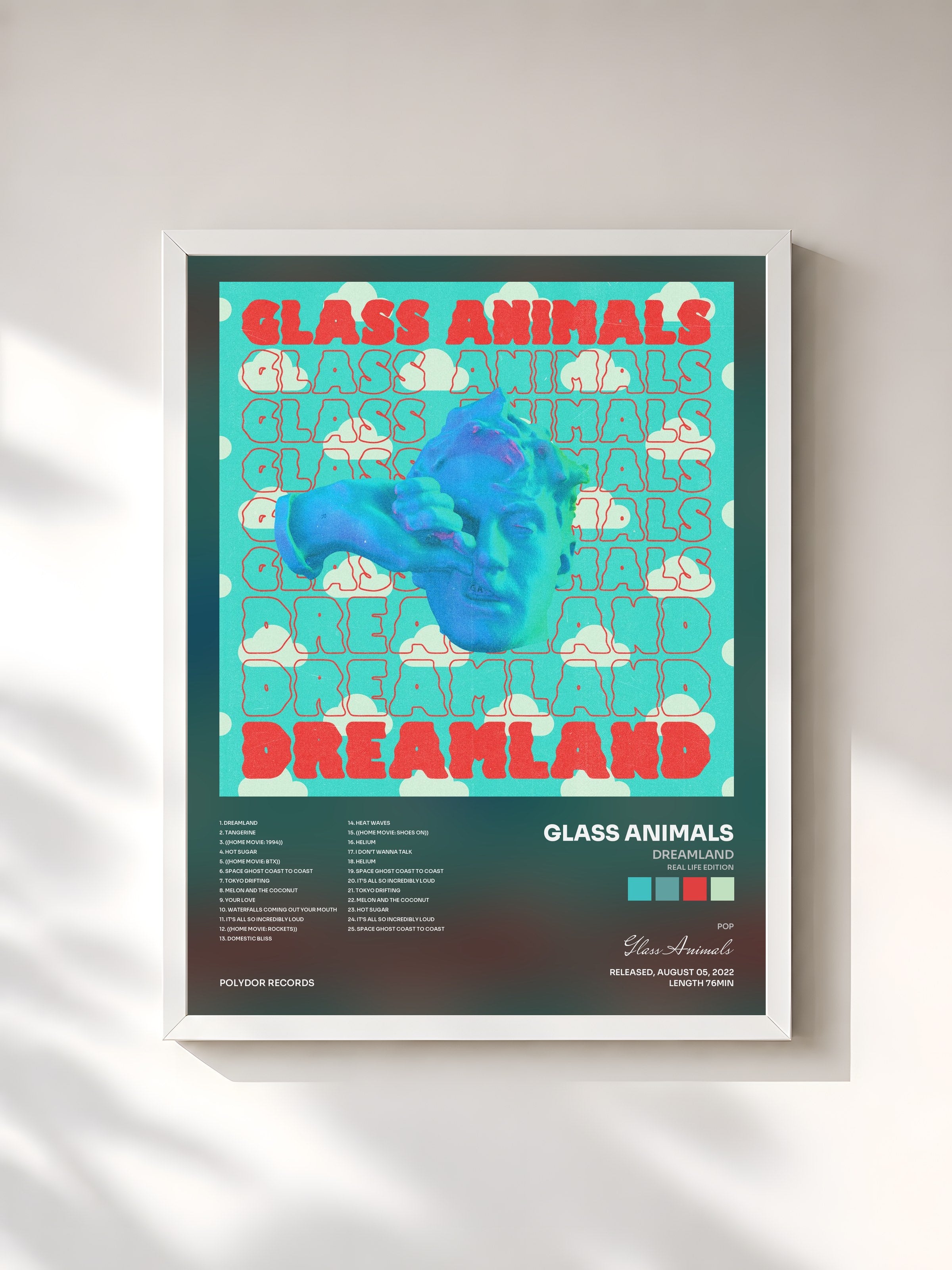 #blanc Tableau de l'album Dreamland (Real Life Edition) de Glass Animals, cadre blanc, imprimé et encadré en France