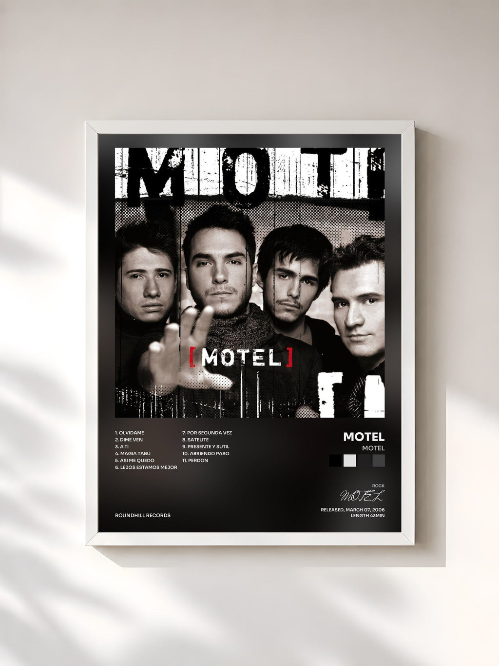 #blanc Motel de MOTEL en lámina enmarcada, marco blanco, impresa y enmarcada en Francia