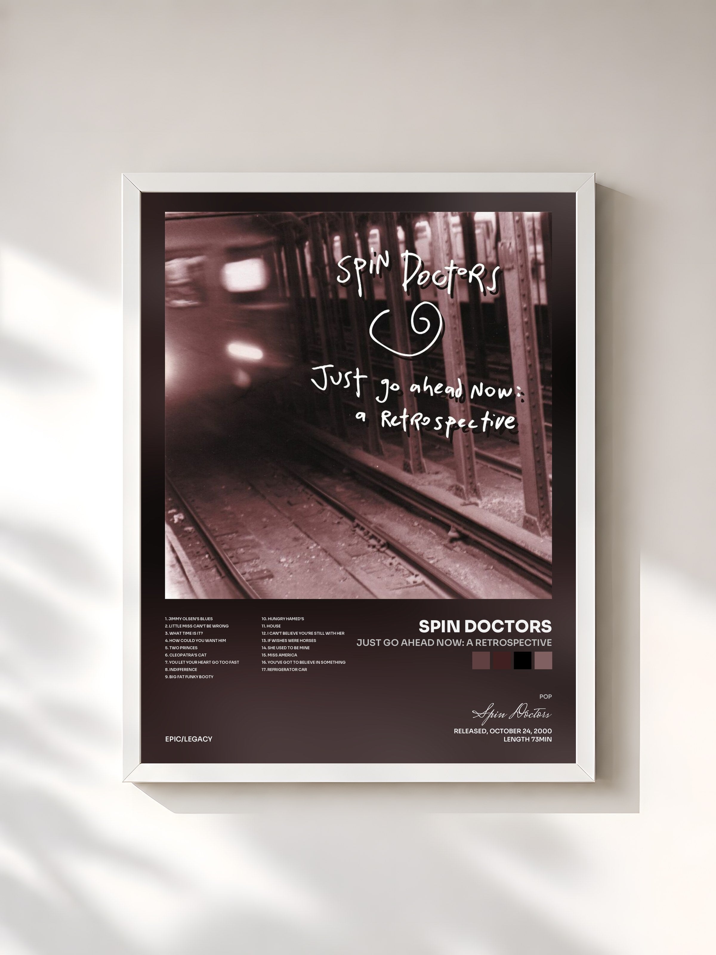 #blanc Tableau de l'album Just Go Ahead Now: A Retrospective de Spin Doctors, cadre blanc, imprimé et encadré en France