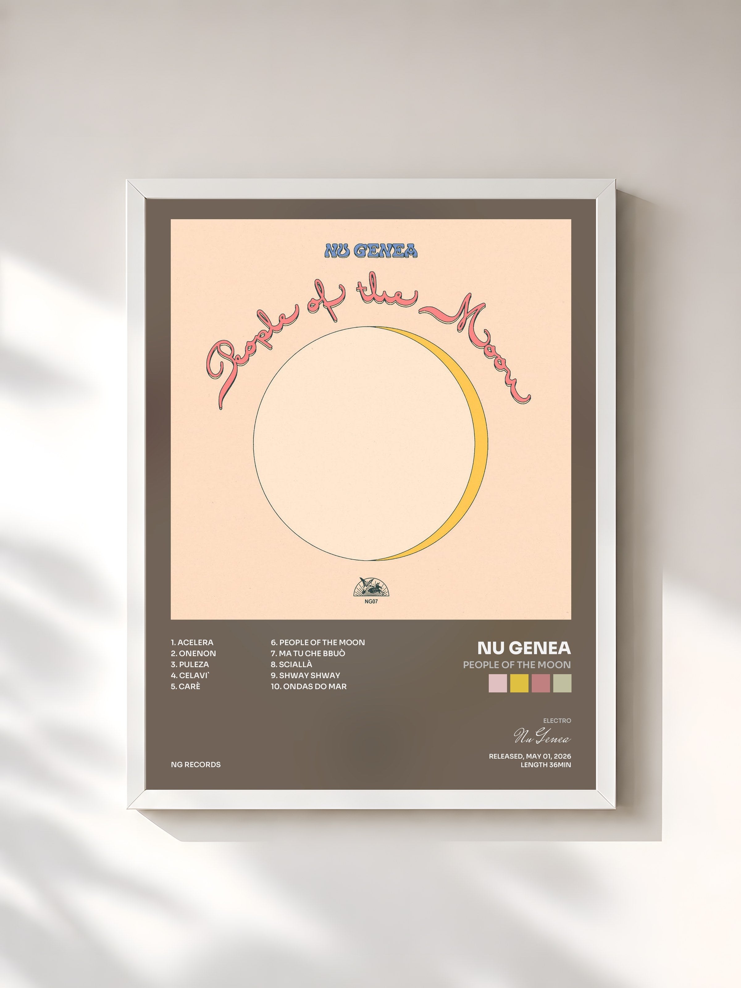 #blanc Tableau de l'album People of the Moon de Nu Genea, cadre blanc, imprimé et encadré en France