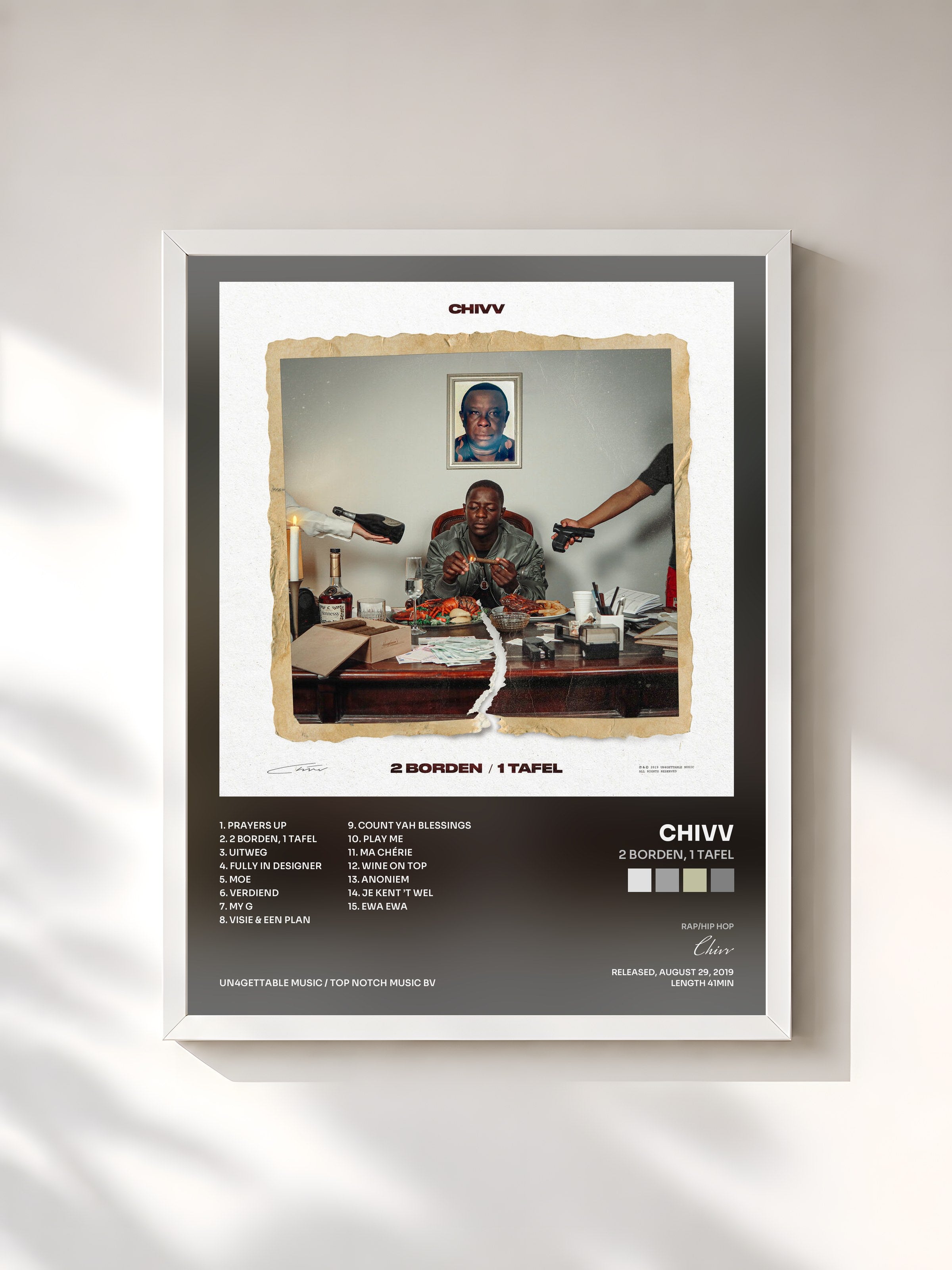 #blanc Tableau de l'album 2 Borden, 1 Tafel de Chivv, cadre blanc, imprimé et encadré en France
