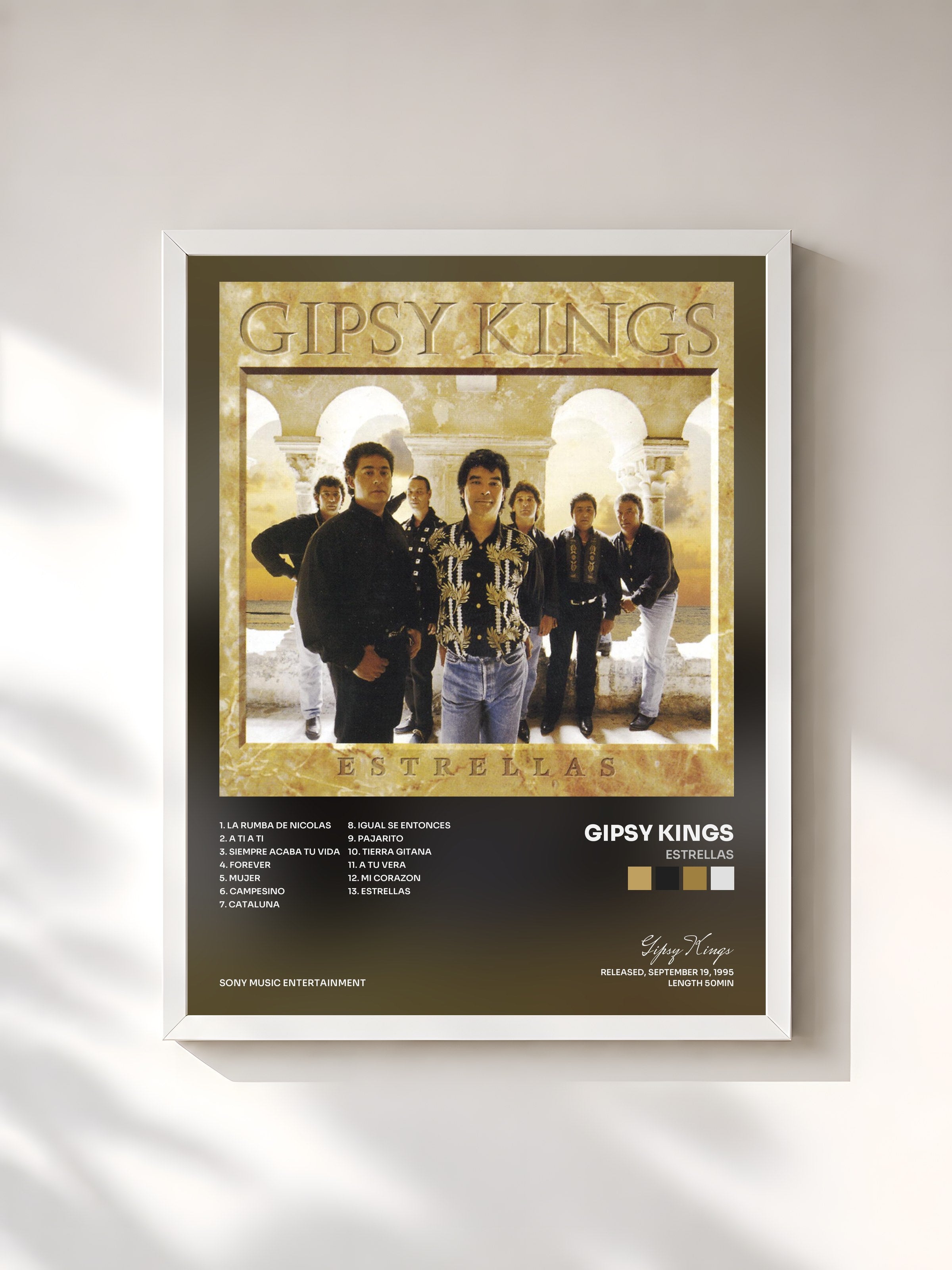 #blanc Tableau de l'album Estrellas de Gipsy Kings, cadre blanc, imprimé et encadré en France