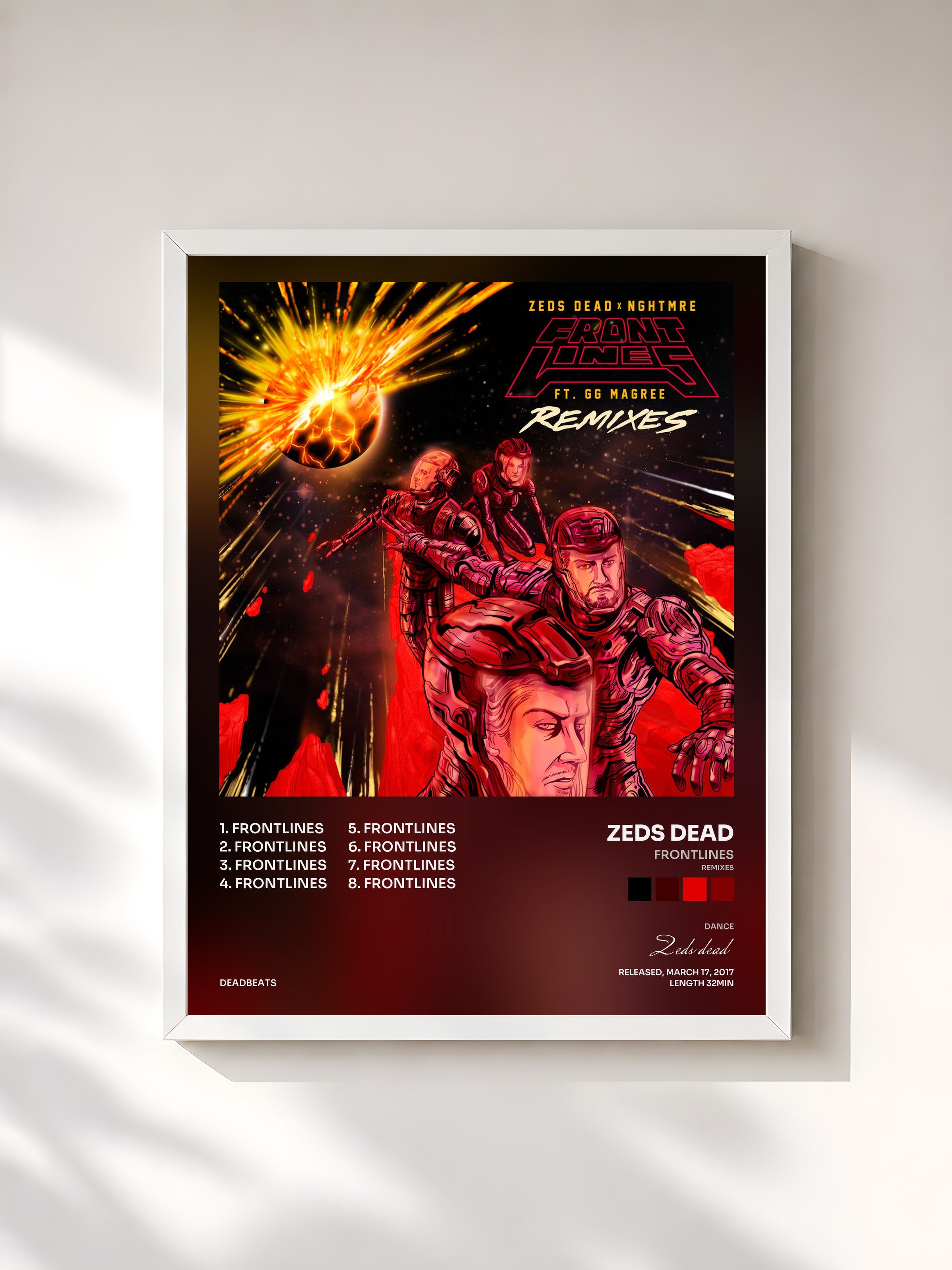 #blanc Tableau de l'album Frontlines (Remixes) de Zeds dead, cadre blanc, imprimé et encadré en France