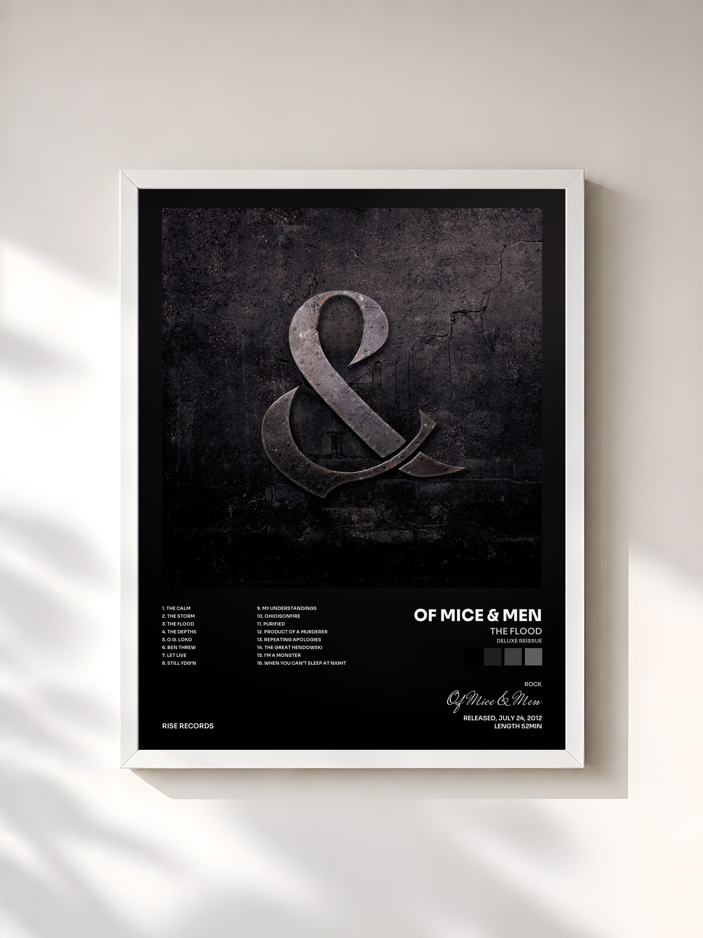 #blanc Tableau de l'album The Flood (Deluxe Reissue) de Of Mice & Men, cadre blanc, imprimé et encadré en France