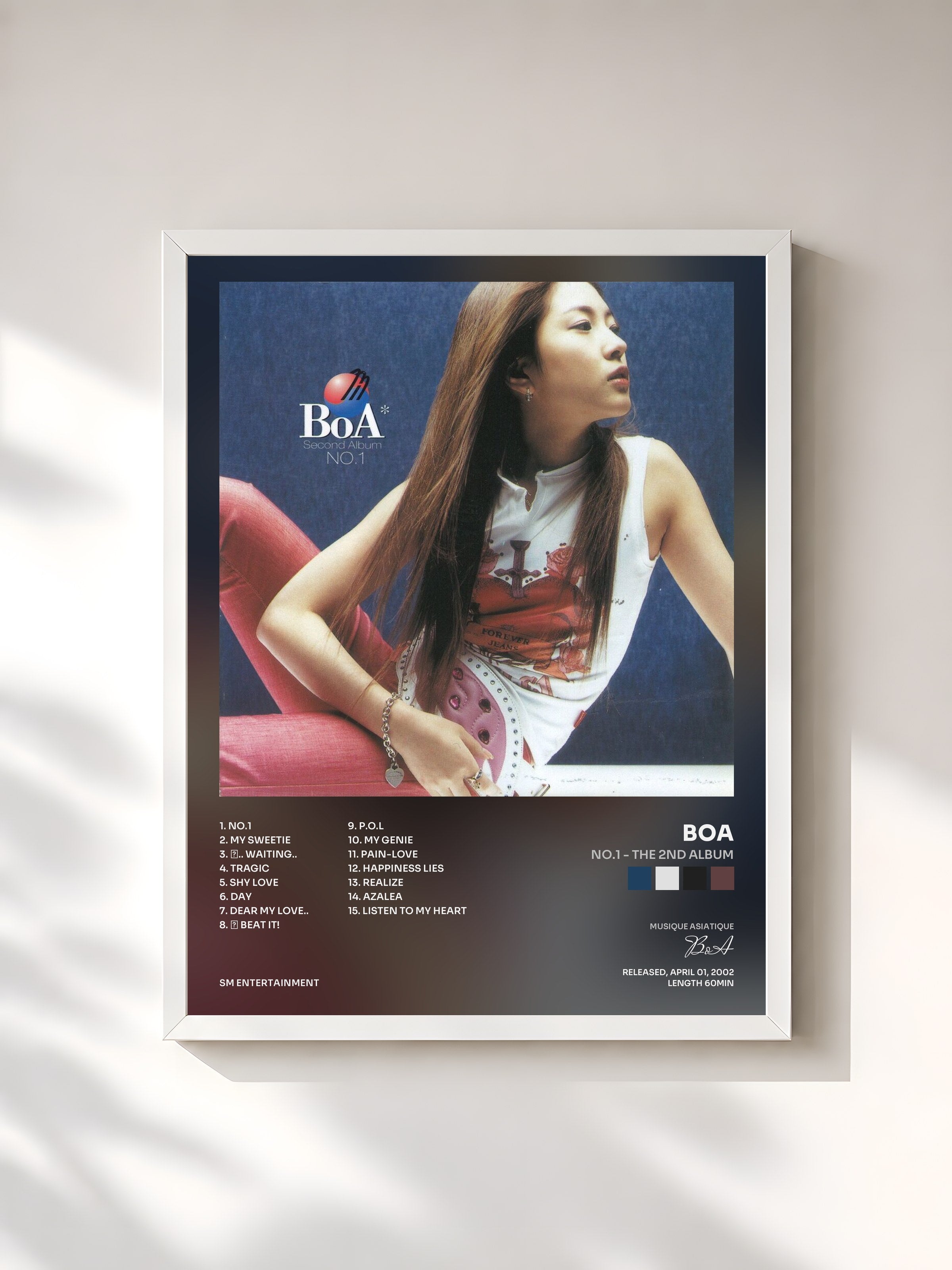 #blanc Tableau de l'album NO.1 - The 2nd Album de BoA, cadre blanc, imprimé et encadré en France