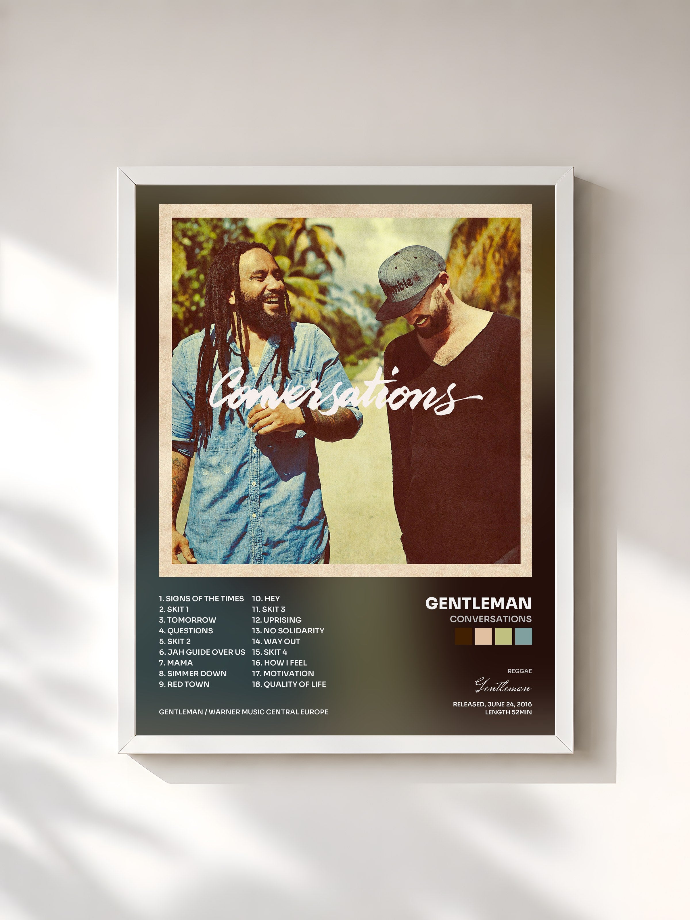 #blanc Tableau de l'album Conversations de Gentleman, cadre blanc, imprimé et encadré en France