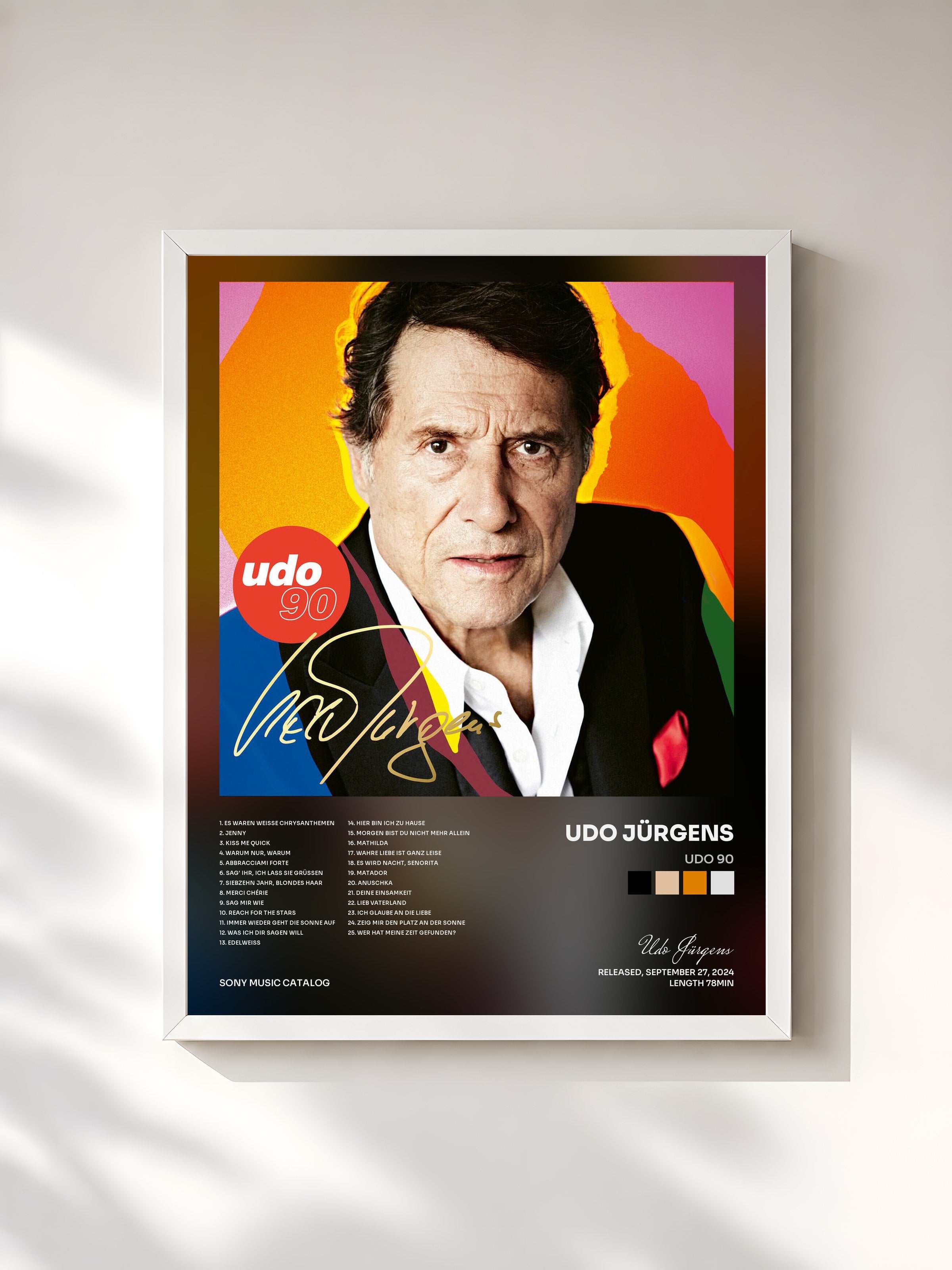 #blanc Tableau de l'album udo 90 de Udo Jürgens, cadre blanc, imprimé et encadré en France