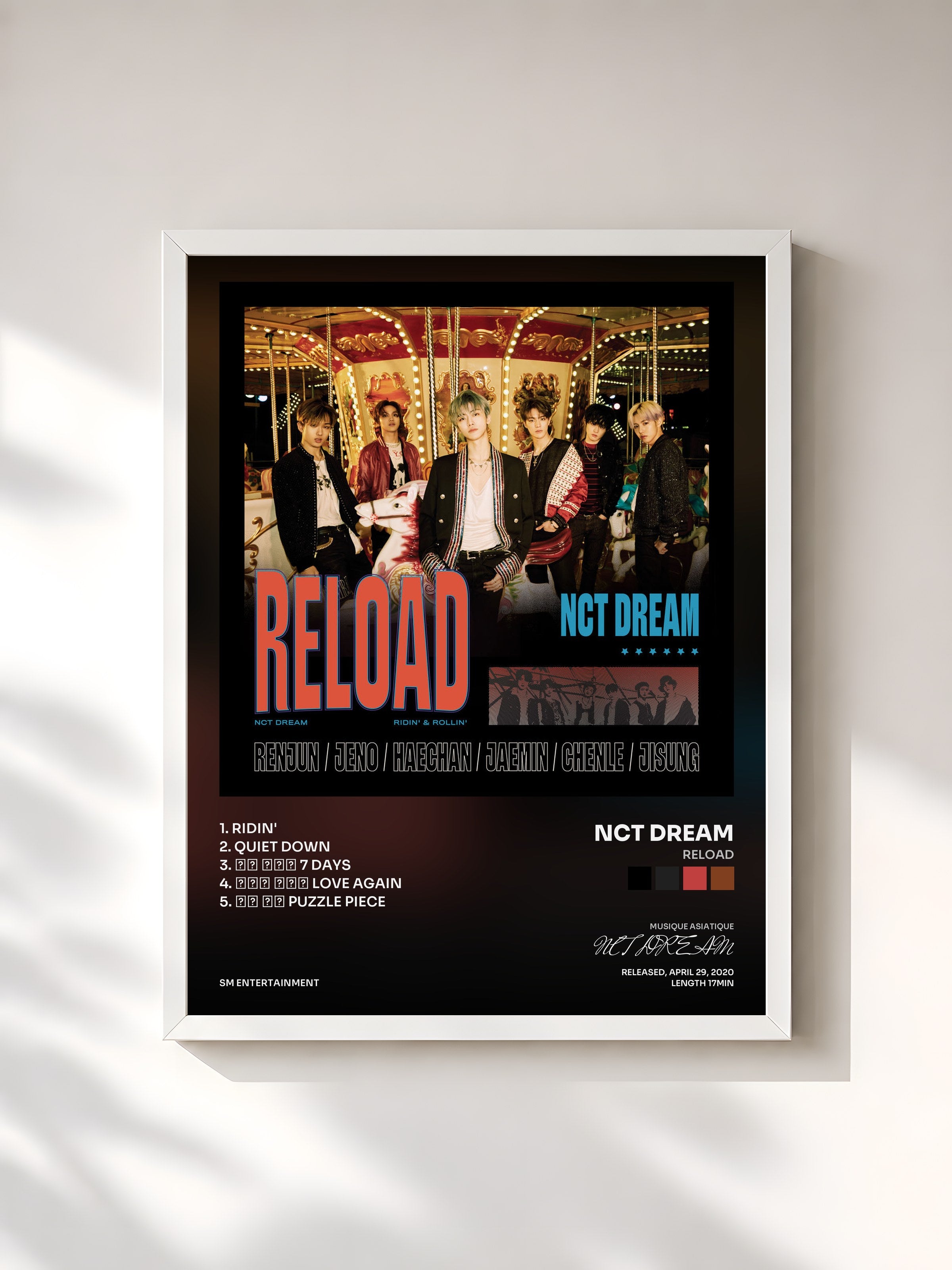 #blanc Tableau de l'album Reload de NCT DREAM, cadre blanc, imprimé et encadré en France