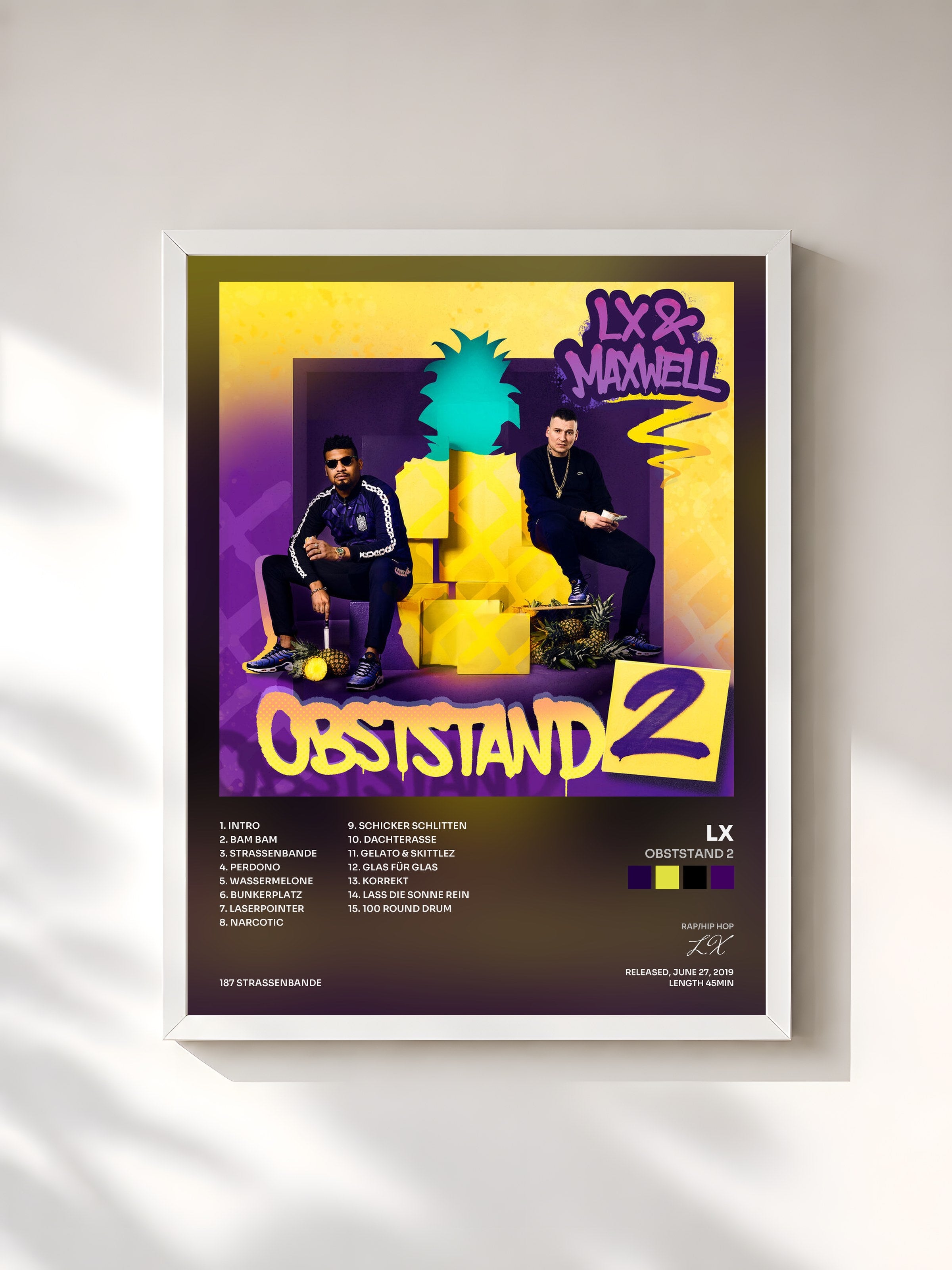 #blanc Tableau de l'album Obststand 2 de LX, cadre blanc, imprimé et encadré en France
