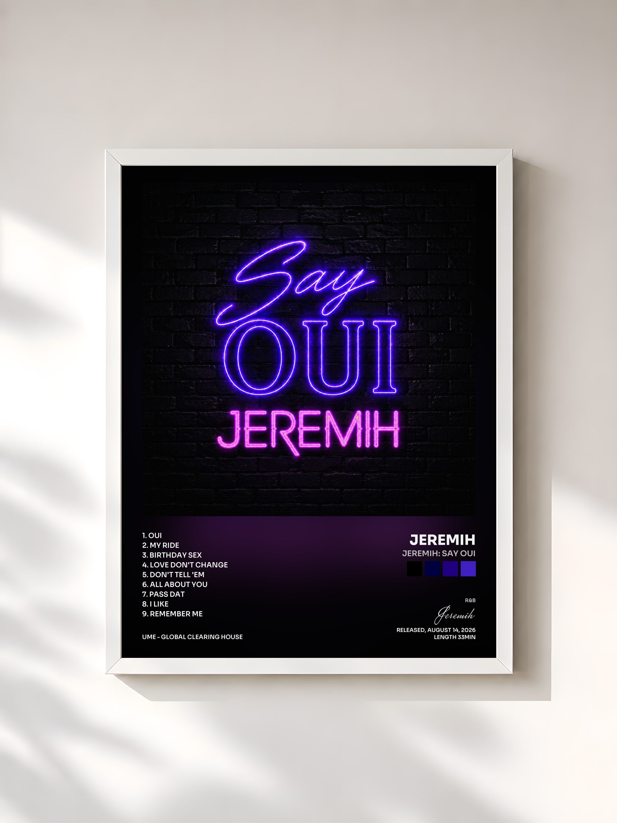 #blanc Tableau de l'album Jeremih: Say Oui de Jeremih, cadre blanc, imprimé et encadré en France