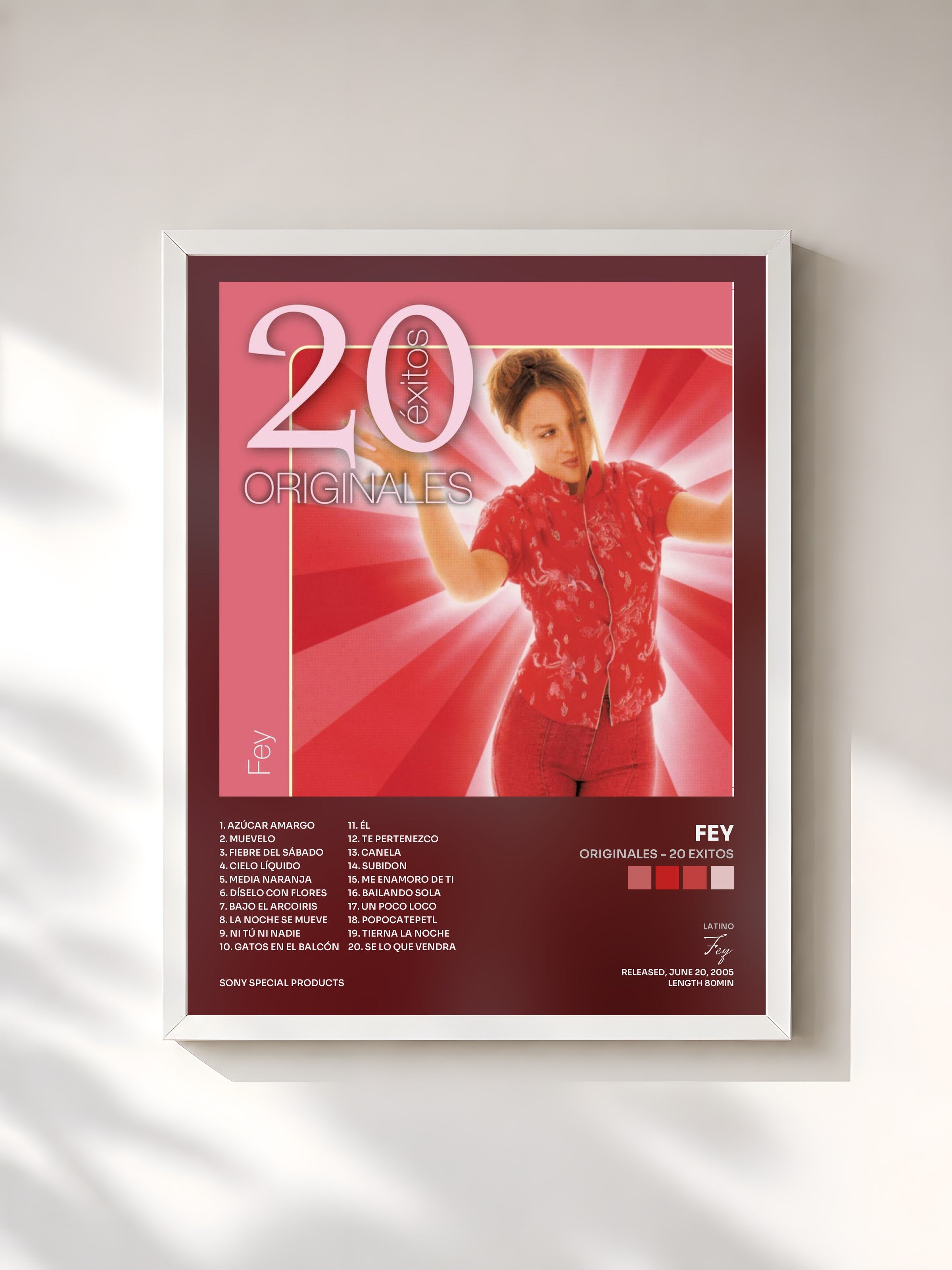 #blanc Tableau de l'album Originales - 20 Exitos de Fey, cadre blanc, imprimé et encadré en France