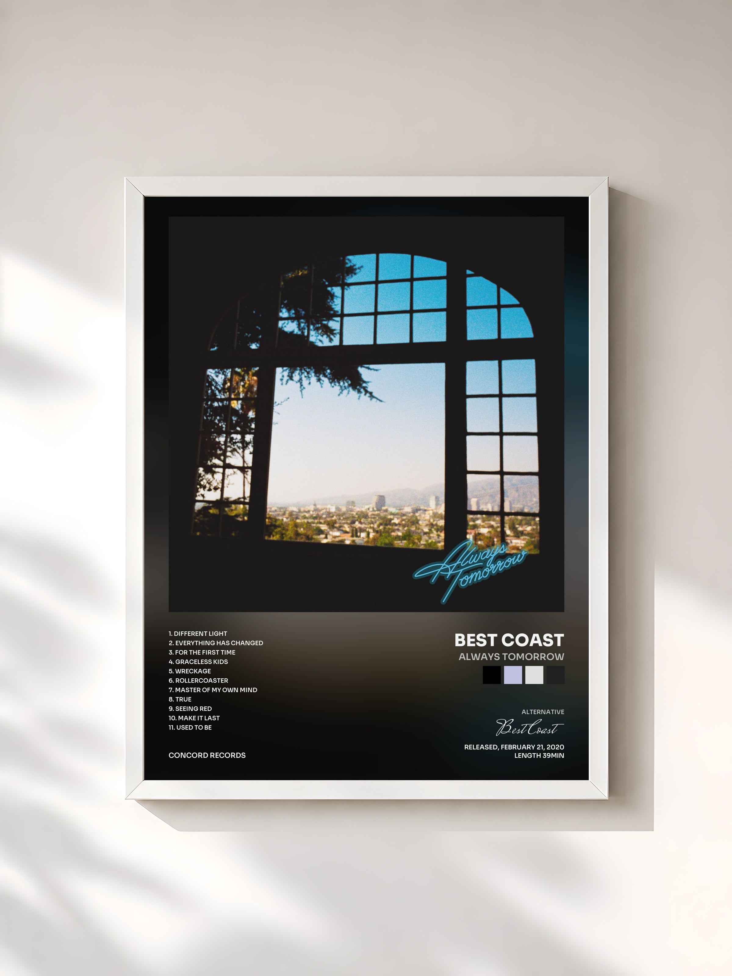 #blanc Tableau de l'album Always Tomorrow de Best Coast, cadre blanc, imprimé et encadré en France