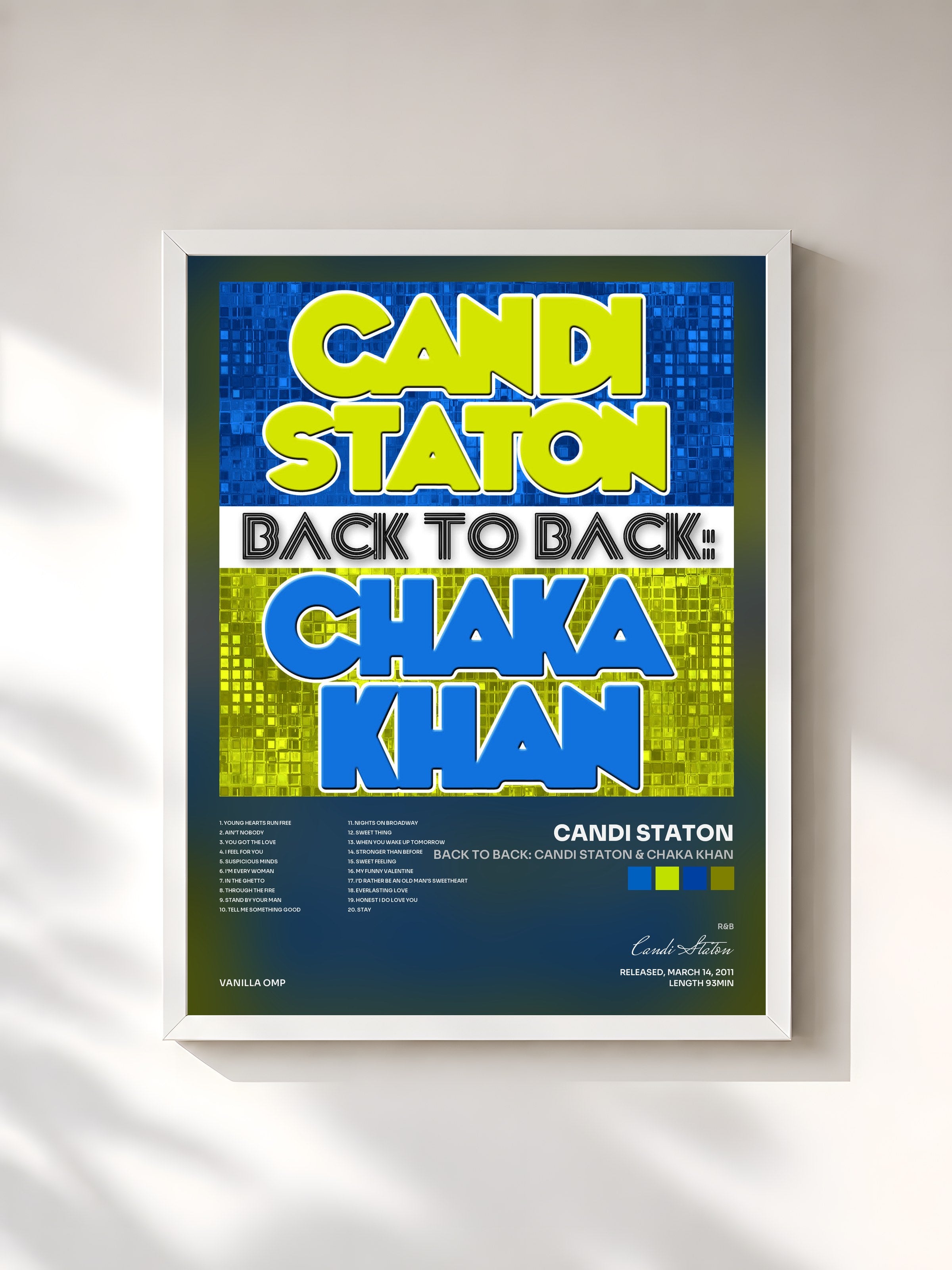 #blanc Tableau de l'album Back To Back: Candi Staton & Chaka Khan de Candi Staton, cadre blanc, imprimé et encadré en France