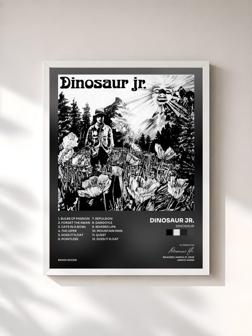 #blanc Tableau de l'album Dinosaur de Dinosaur Jr., cadre blanc, imprimé et encadré en France