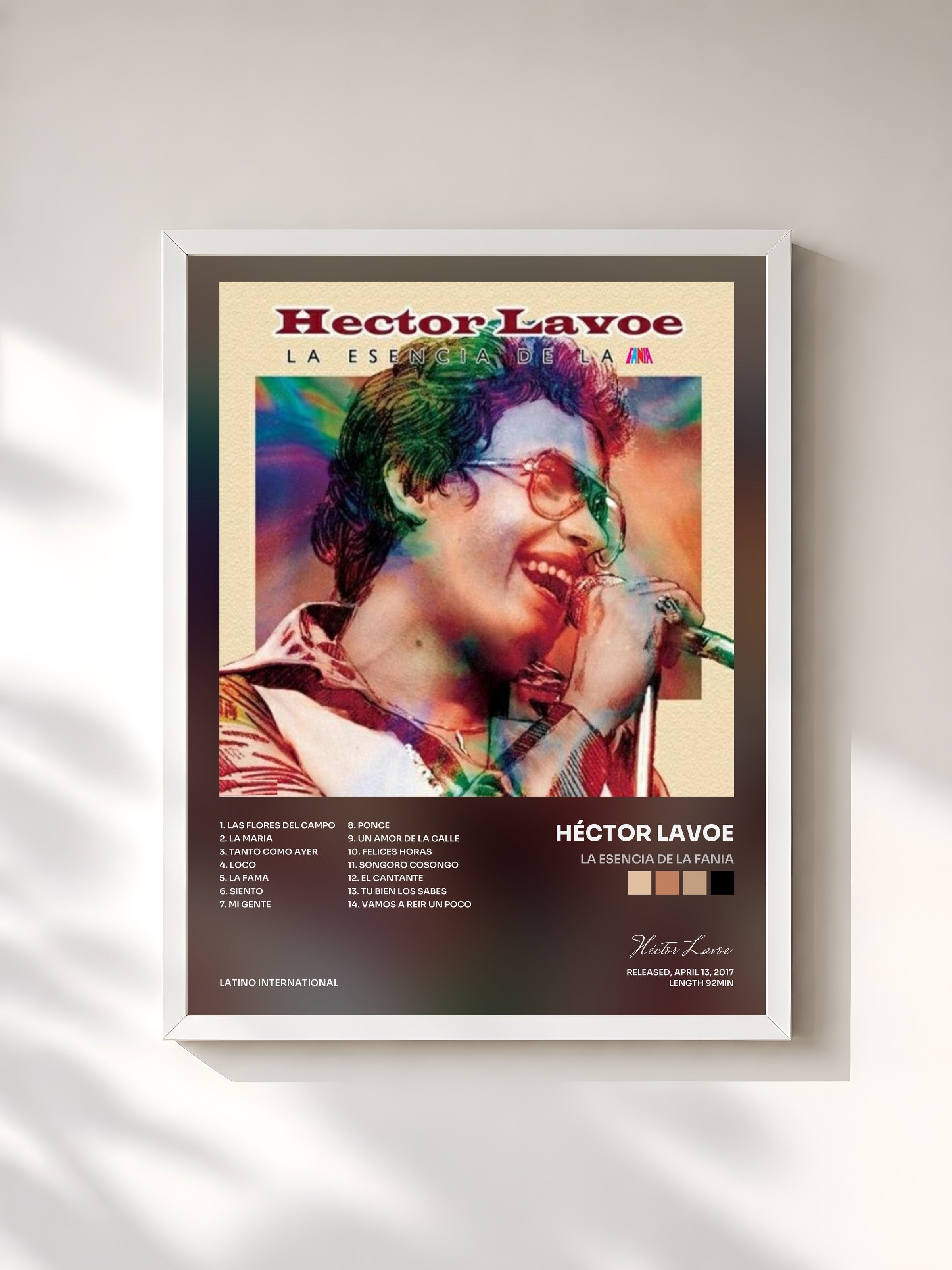 #blanc Tableau de l'album La Esencia De La Fania de Héctor Lavoe, cadre blanc, imprimé et encadré en France