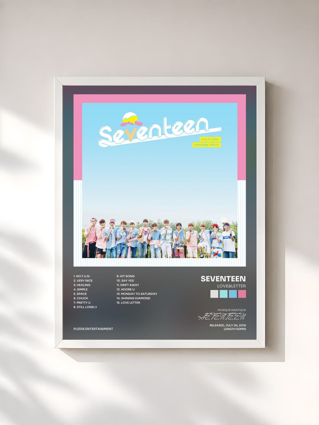 #blanc Tableau de l'album Love&Letter de SEVENTEEN, cadre blanc, imprimé et encadré en France