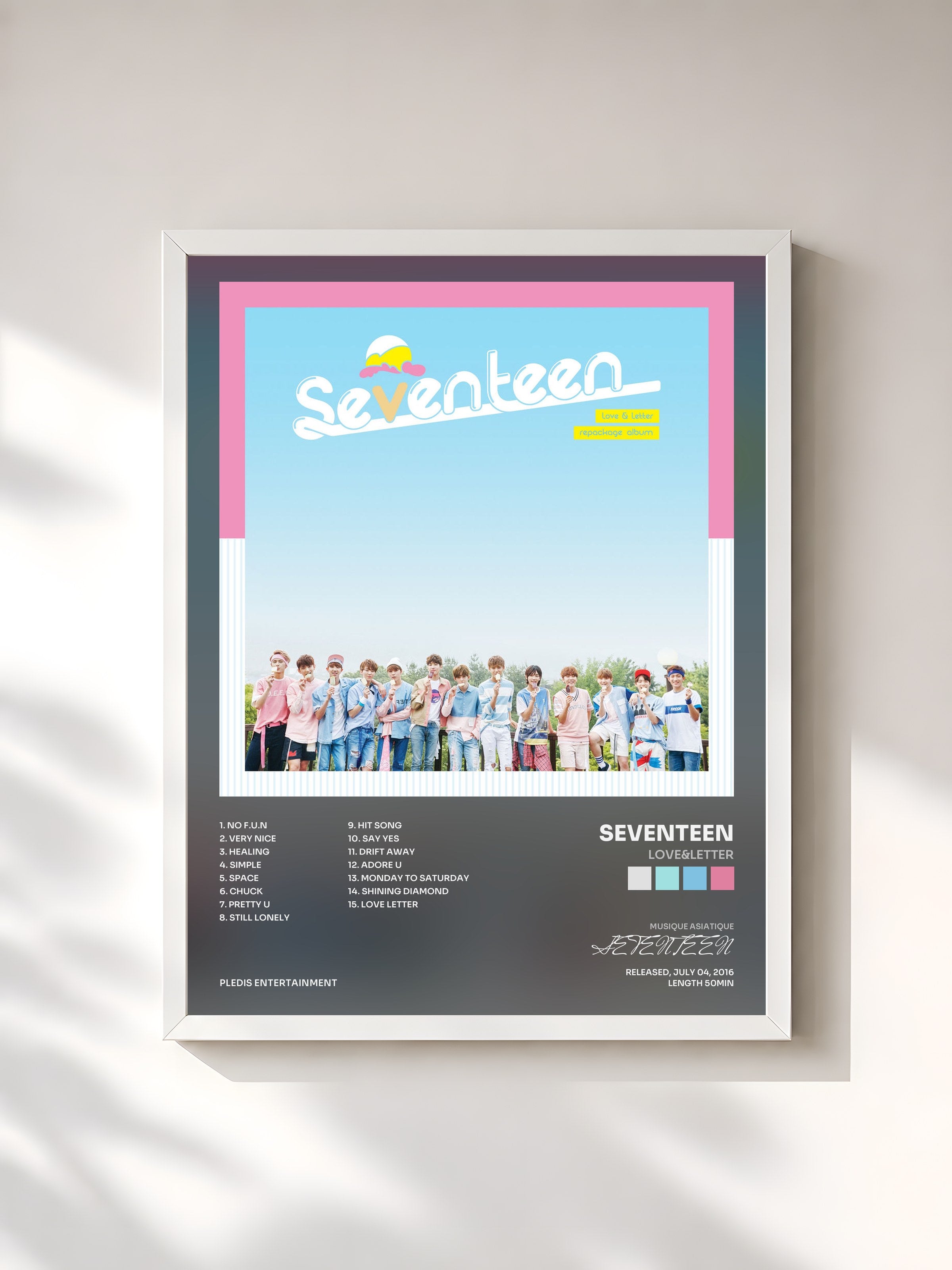 #blanc Tableau de l'album Love&Letter de SEVENTEEN, cadre blanc, imprimé et encadré en France
