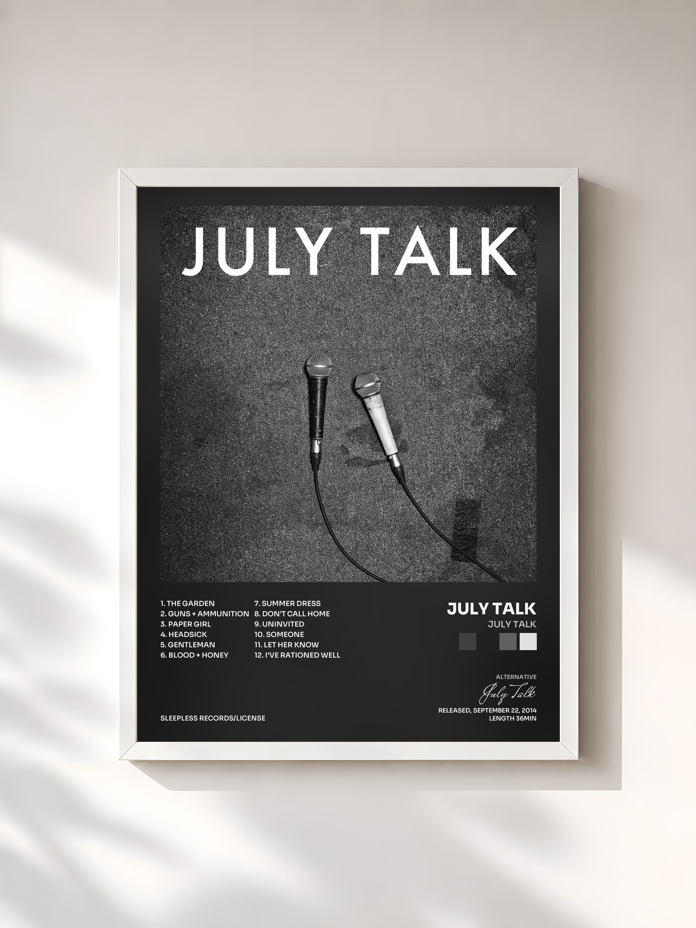 #blanc Tableau de l'album July Talk de July Talk, cadre blanc, imprimé et encadré en France
