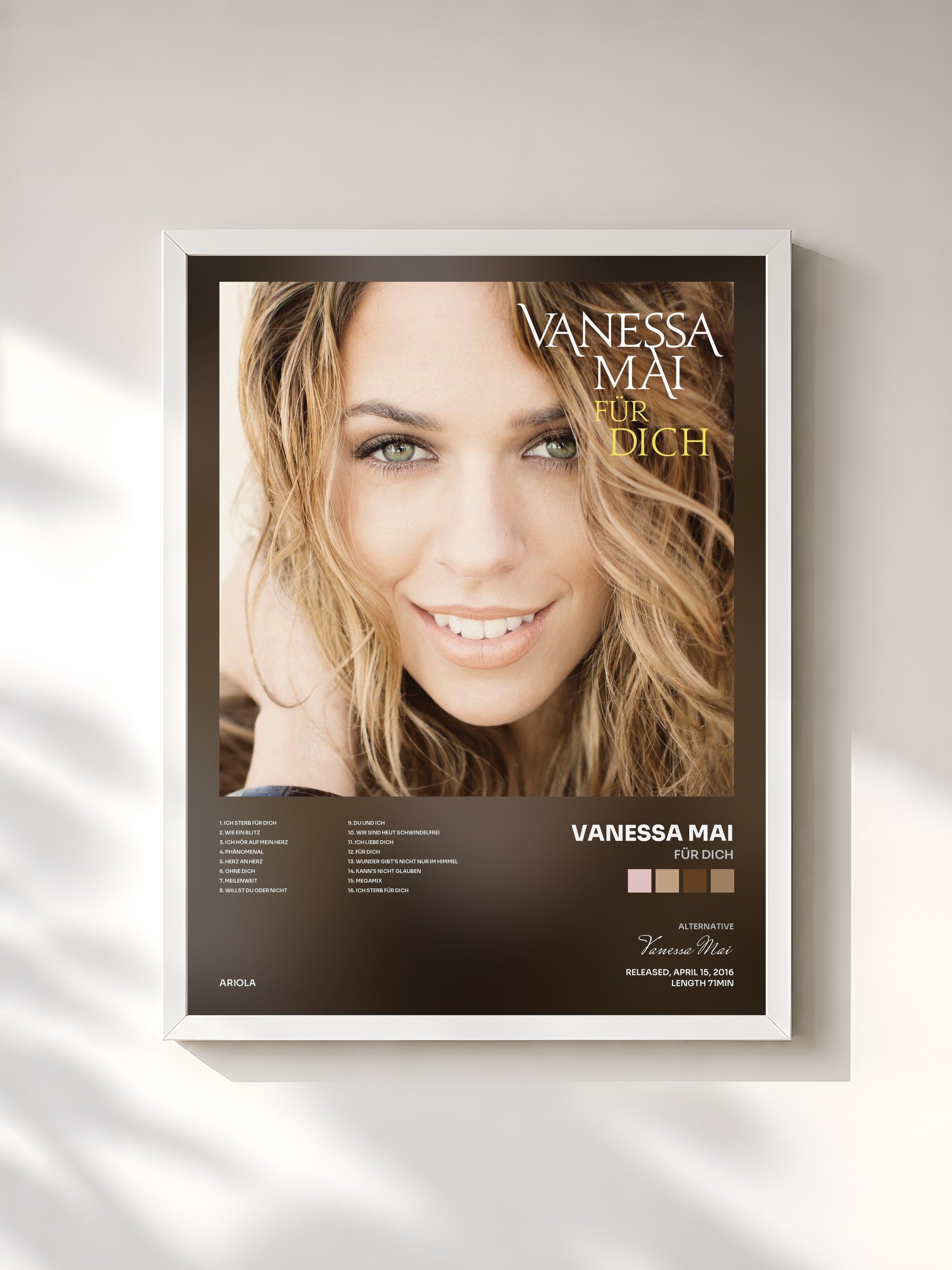 #blanc Tableau de l'album Für dich de Vanessa Mai, cadre blanc, imprimé et encadré en France