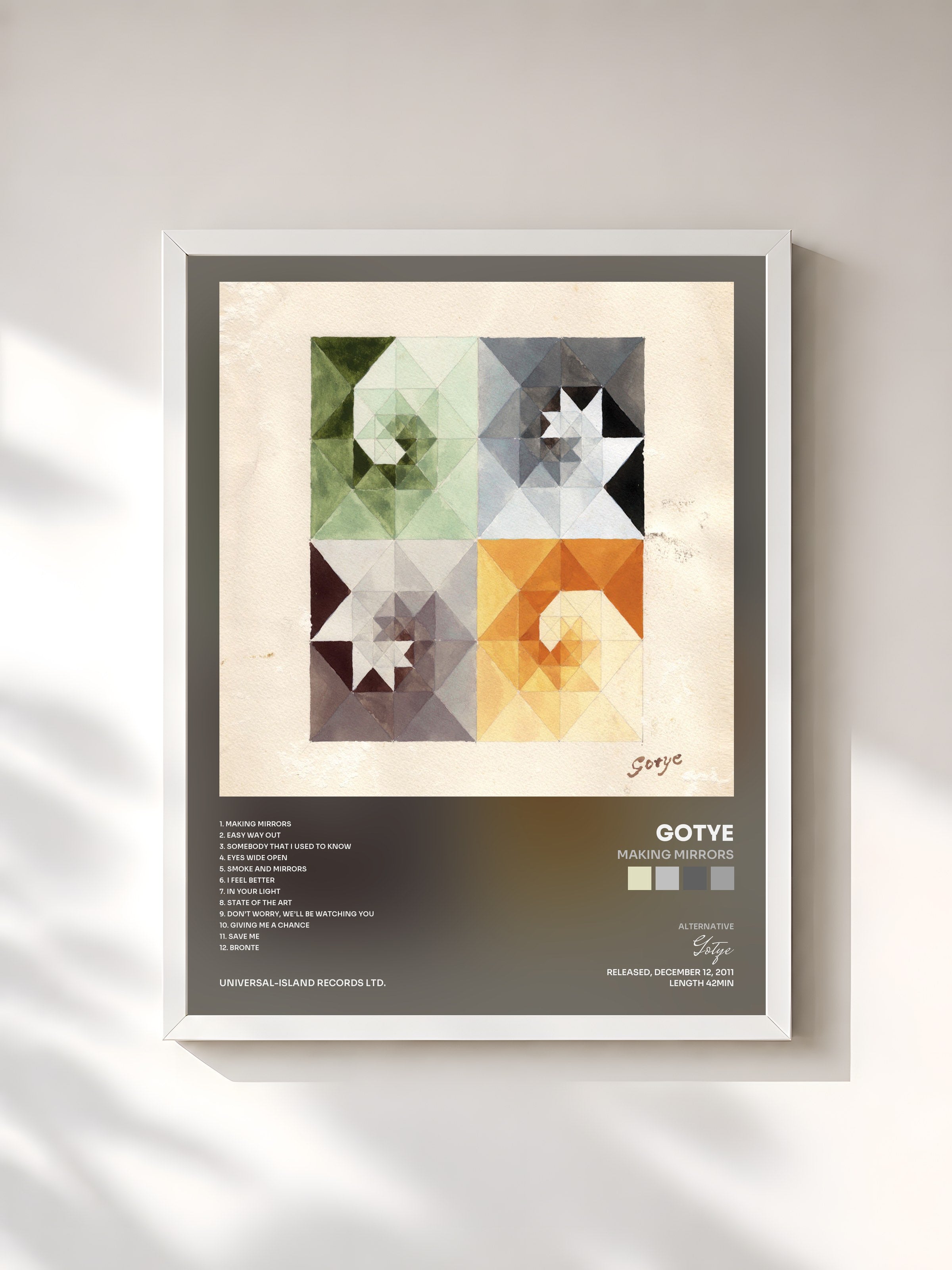 #blanc Tableau de l'album Making Mirrors de Gotye, cadre blanc, imprimé et encadré en France
