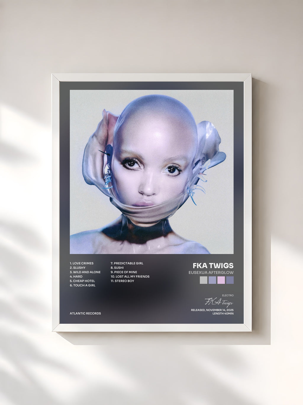 #blanc Tableau de l'album EUSEXUA Afterglow de FKA twigs, cadre blanc, imprimé et encadré en France