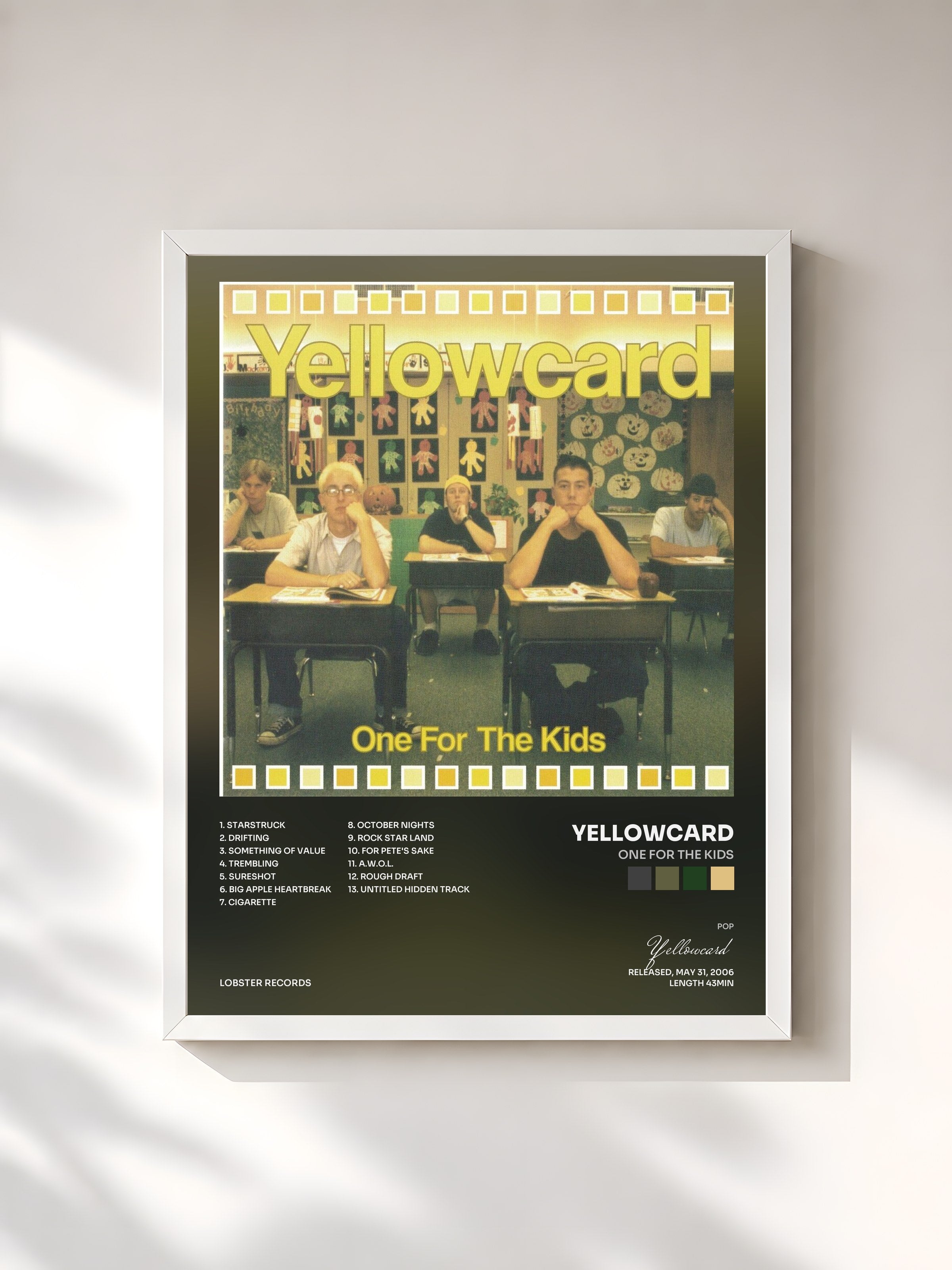 #blanc Tableau de l'album One for the Kids de Yellowcard, cadre blanc, imprimé et encadré en France