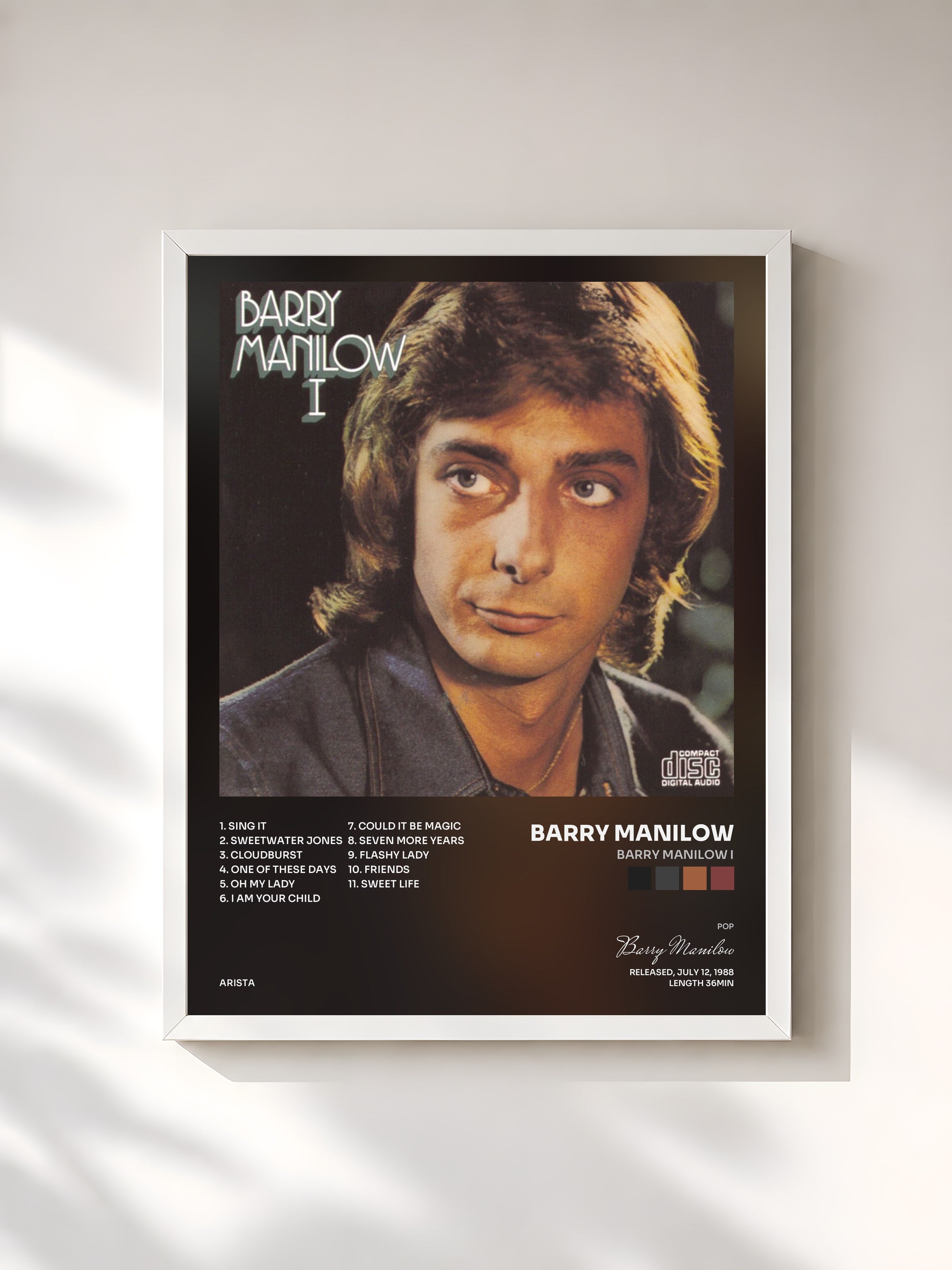 #blanc Tableau de l'album Barry Manilow I de Barry Manilow, cadre blanc, imprimé et encadré en France