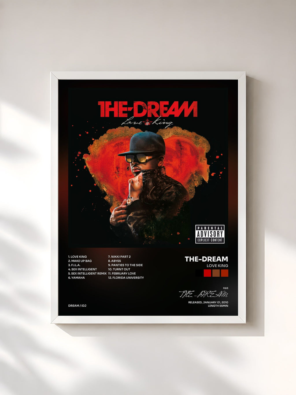 #blanc Tableau de l'album Love King de THE-DREAM, cadre blanc, imprimé et encadré en France