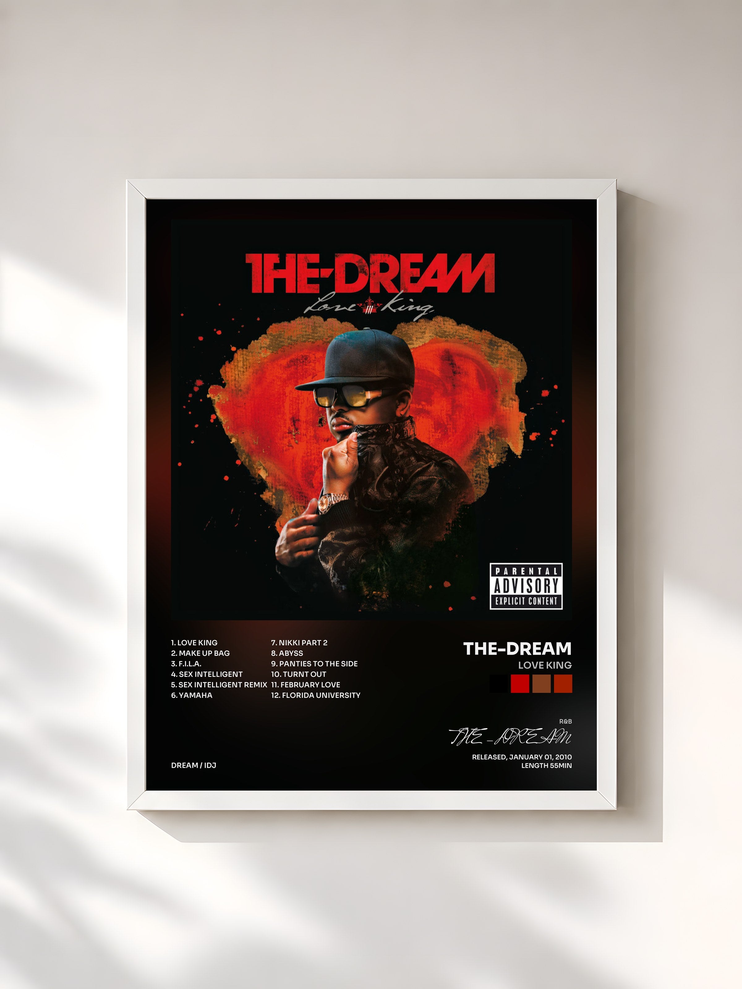 #blanc Tableau de l'album Love King de THE-DREAM, cadre blanc, imprimé et encadré en France
