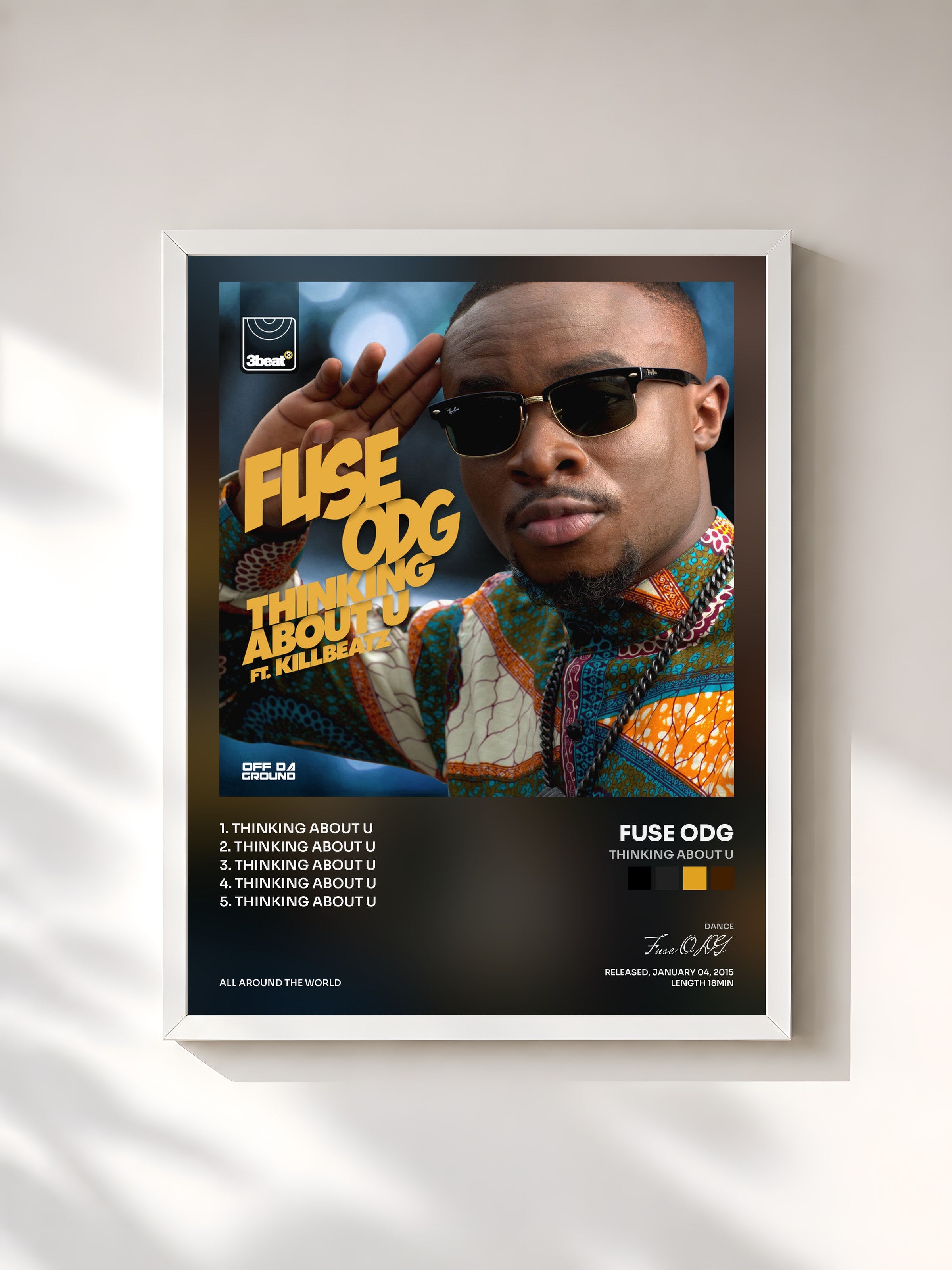 #blanc Tableau de l'album Thinking About U de Fuse ODG, cadre blanc, imprimé et encadré en France