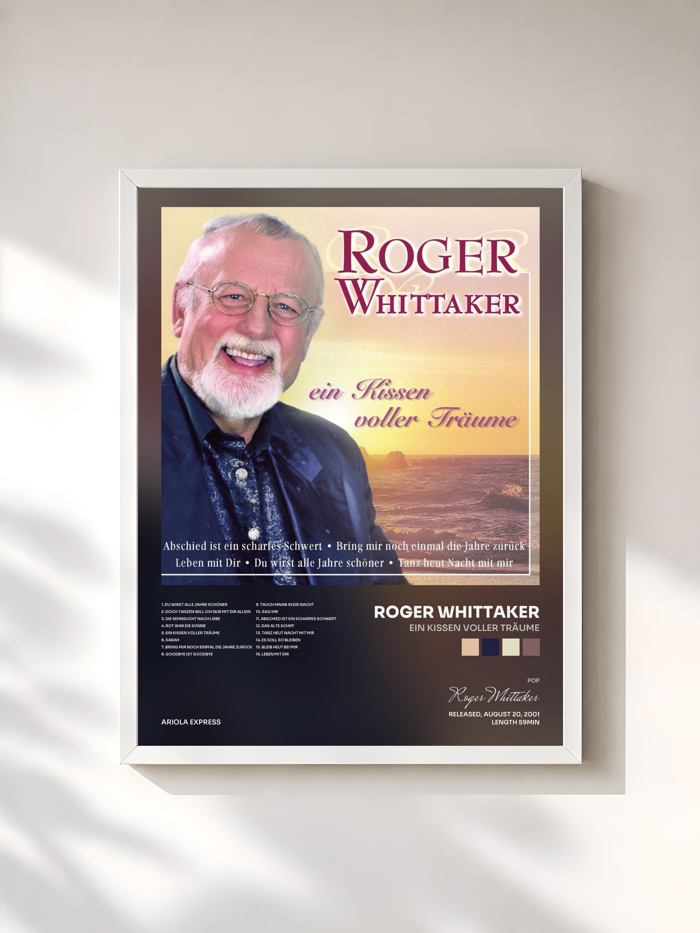 #blanc Tableau de l'album Ein Kissen voller Träume de Roger Whittaker, cadre blanc, imprimé et encadré en France