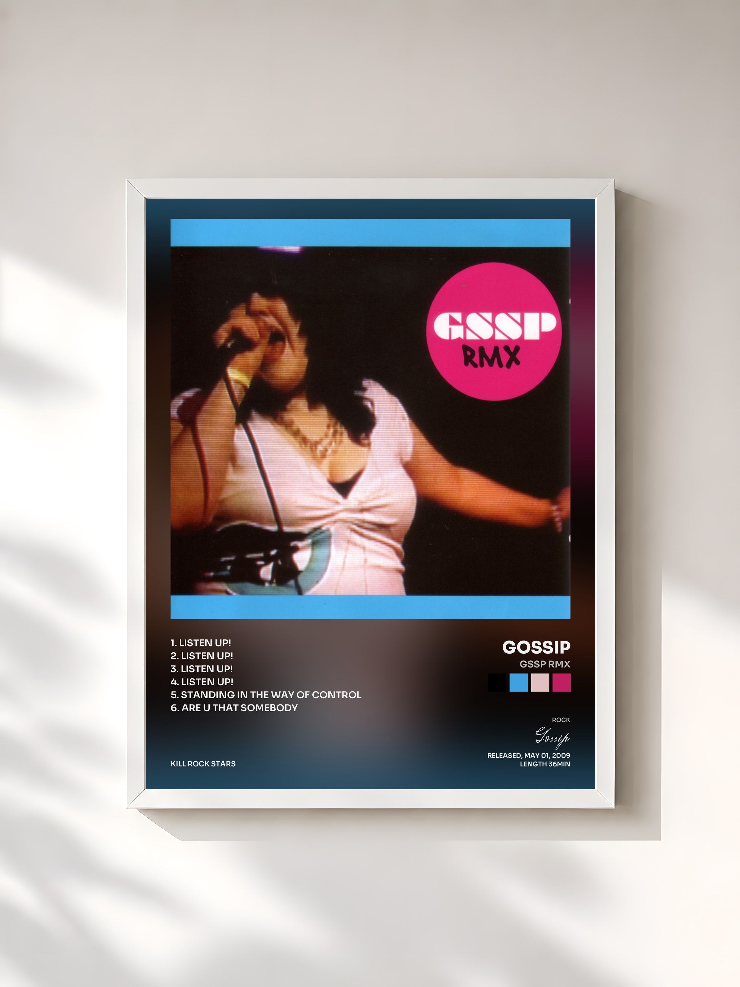 #blanc Tableau de l'album GSSP RMX de Gossip, cadre blanc, imprimé et encadré en France