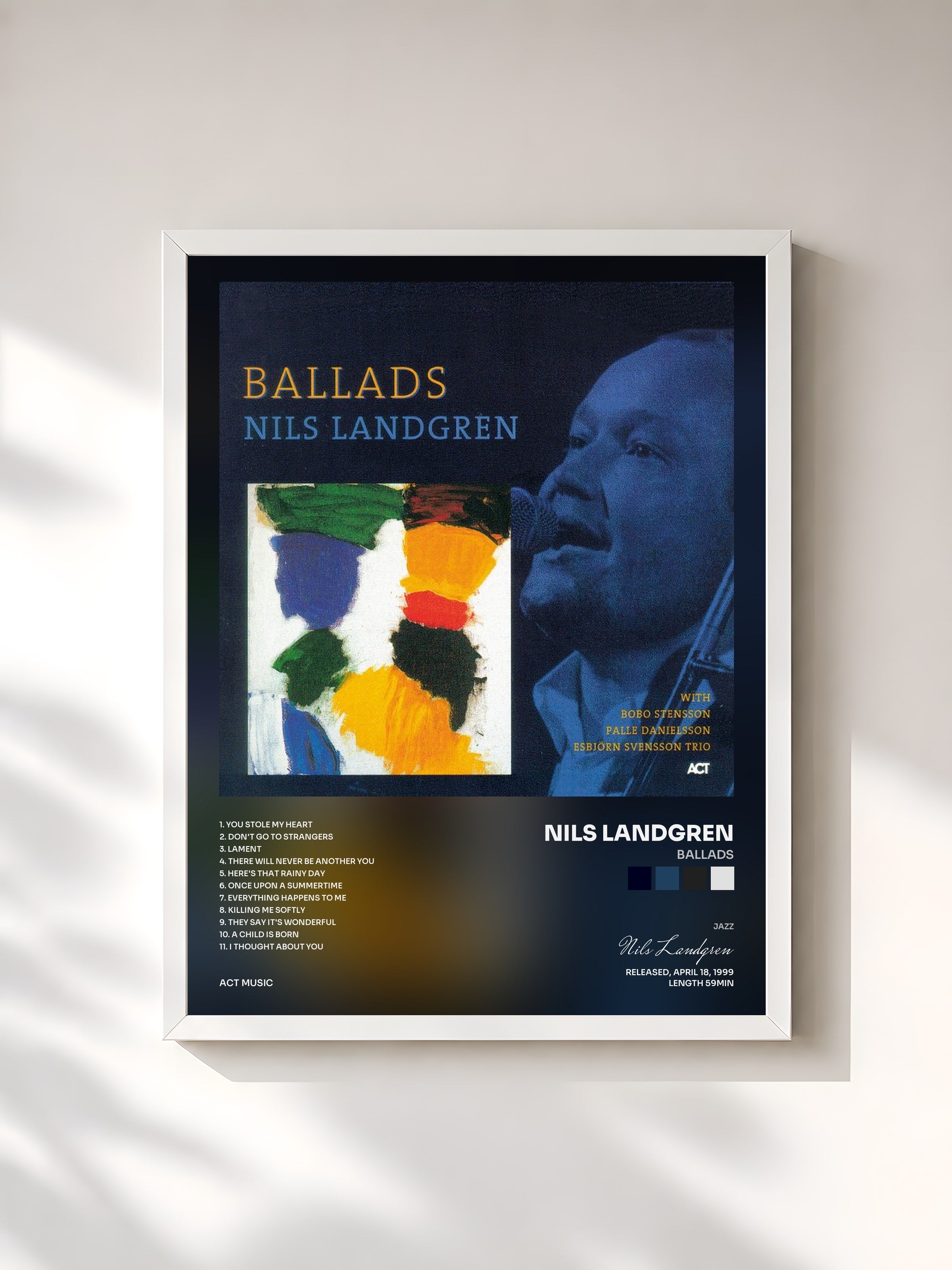 #blanc Tableau de l'album Ballads de Nils Landgren, cadre blanc, imprimé et encadré en France