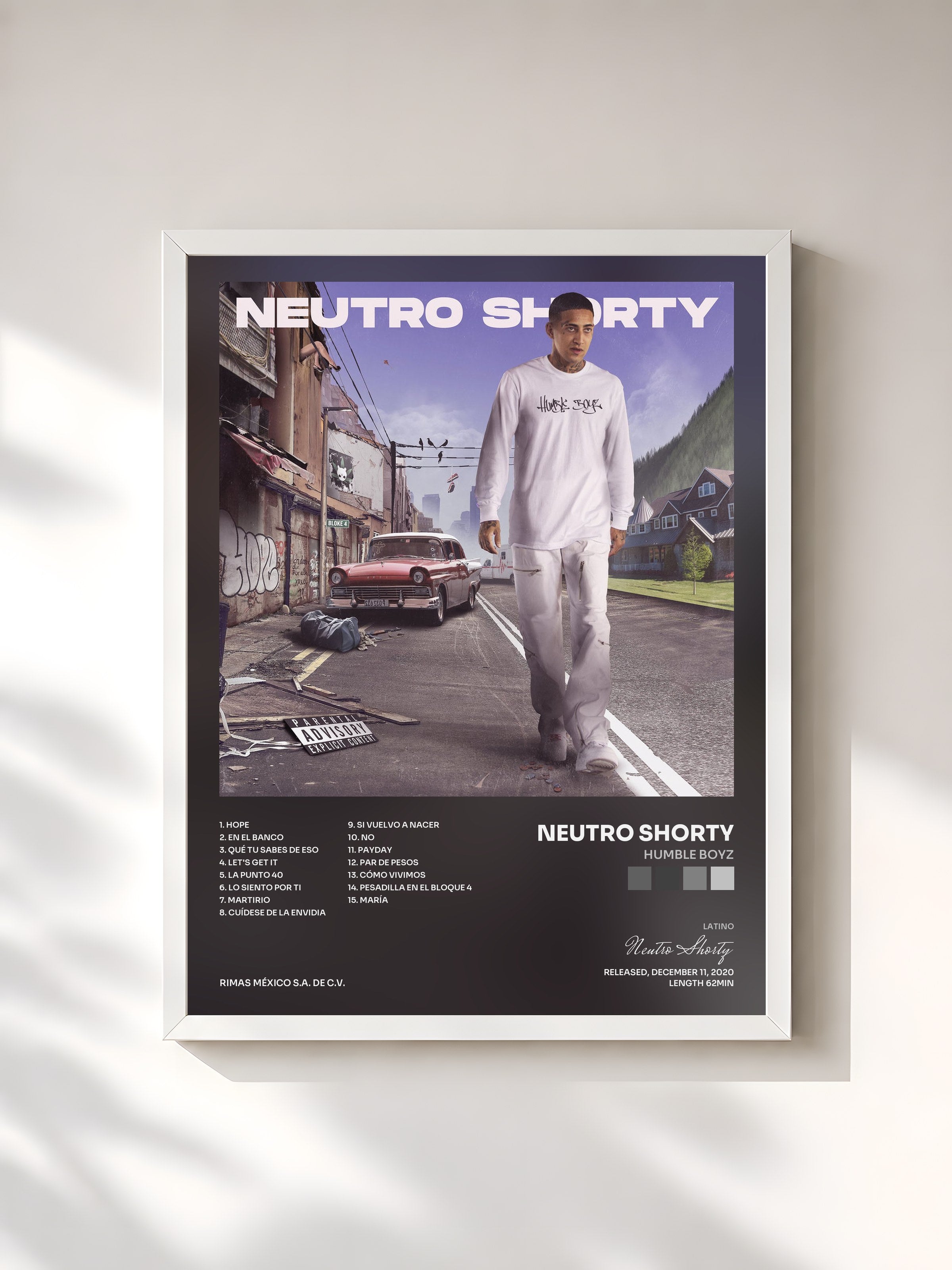 #blanc Tableau de l'album Humble Boyz de Neutro Shorty, cadre blanc, imprimé et encadré en France