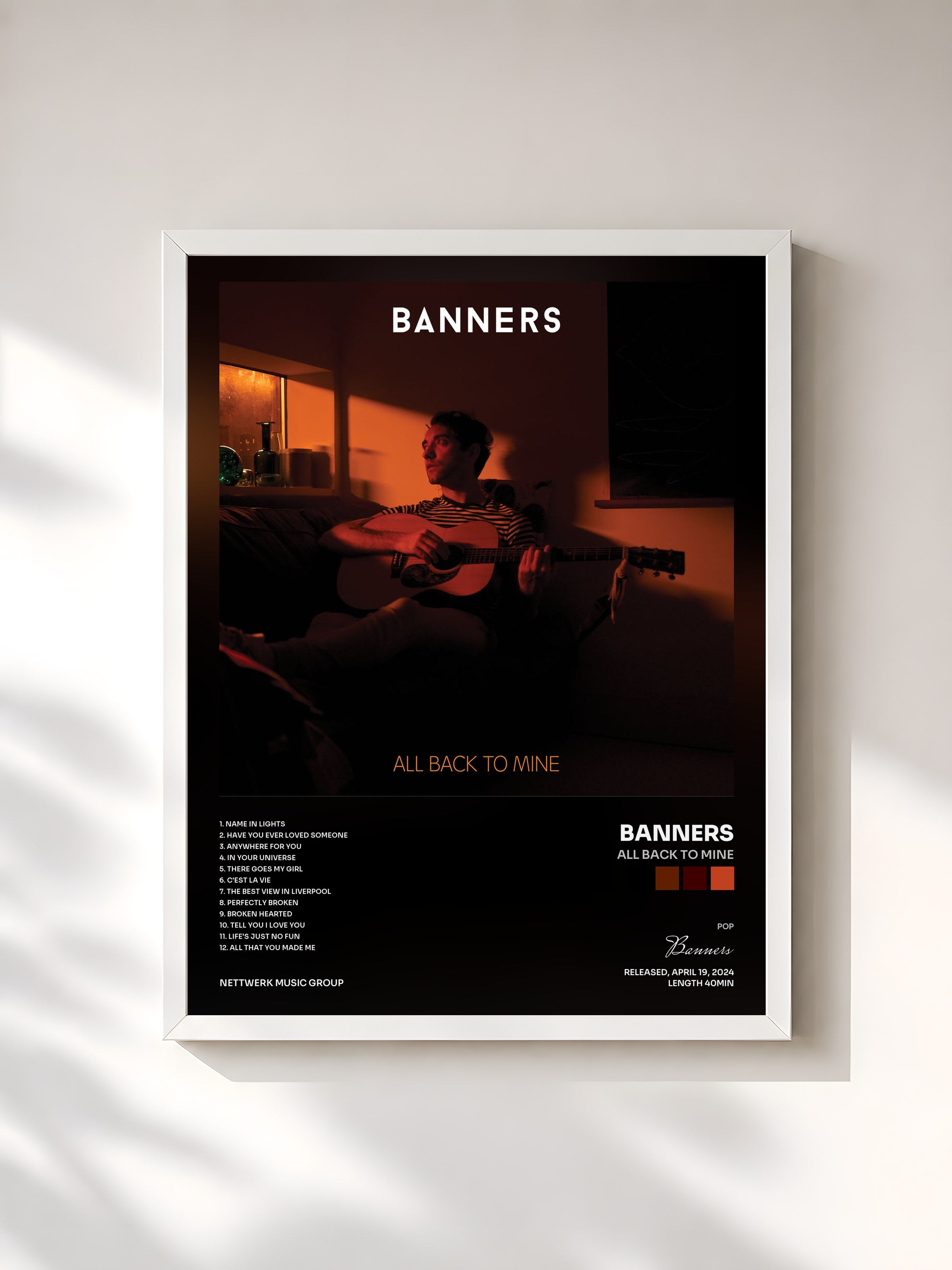 #blanc Tableau de l'album All Back to Mine de Banners, cadre blanc, imprimé et encadré en France