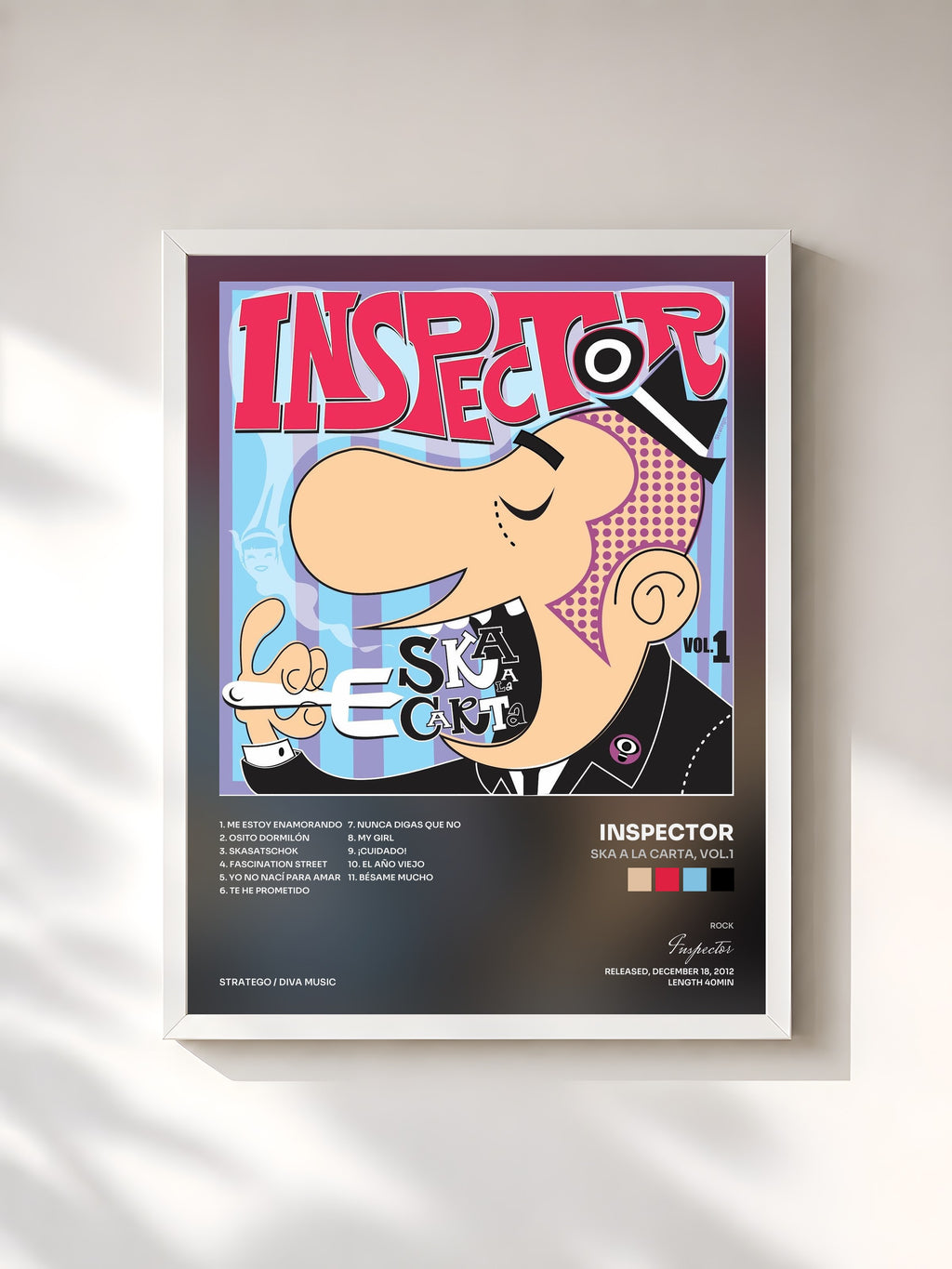 #blanc Tableau de l'album Ska a La Carta, Vol.1 de Inspector, cadre blanc, imprimé et encadré en France