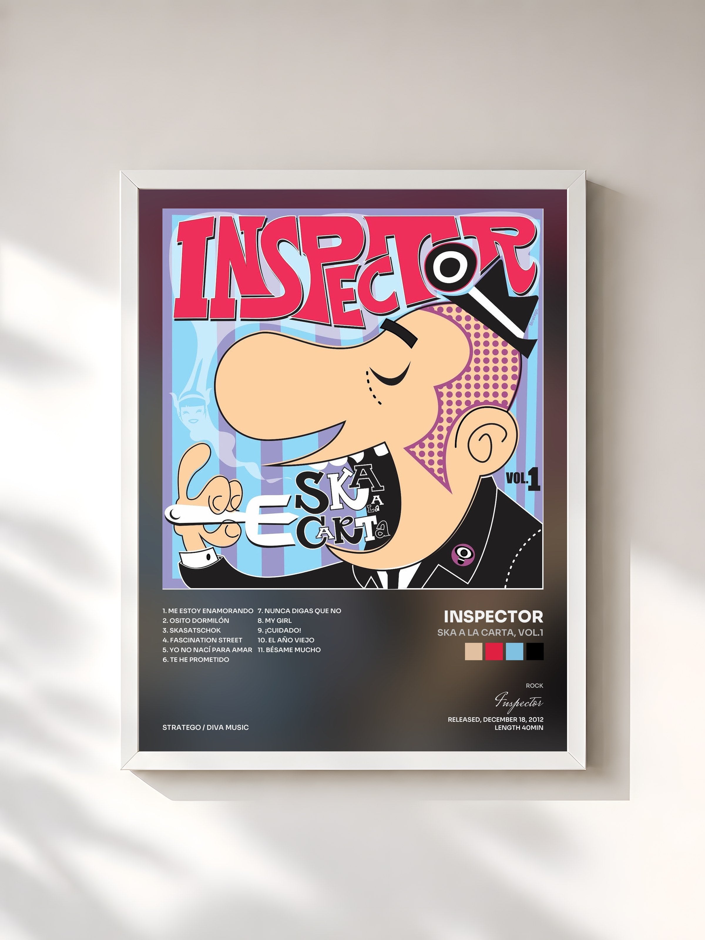 #blanc Tableau de l'album Ska a La Carta, Vol.1 de Inspector, cadre blanc, imprimé et encadré en France