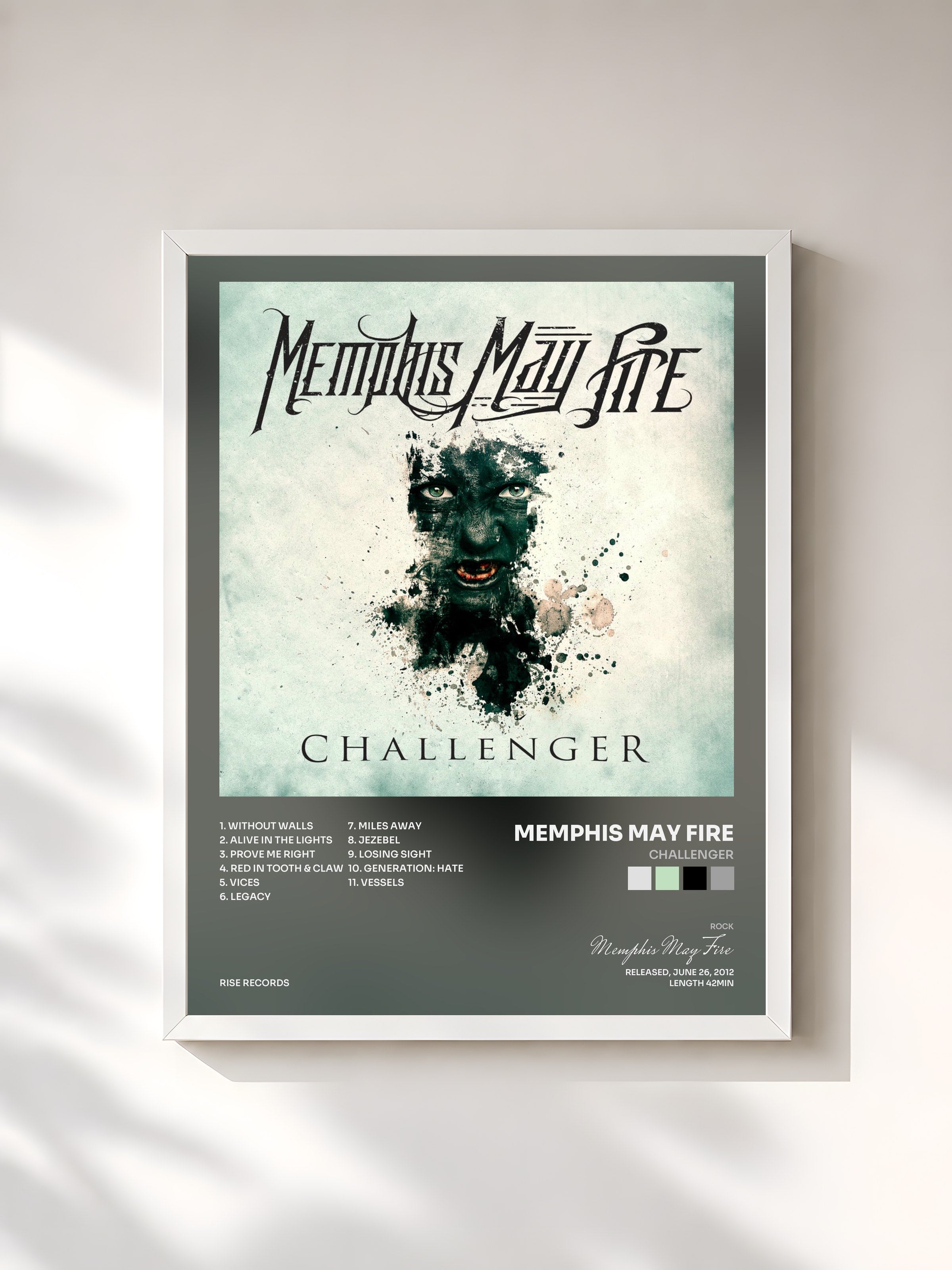 #blanc Tableau de l'album Challenger de Memphis May Fire, cadre blanc, imprimé et encadré en France