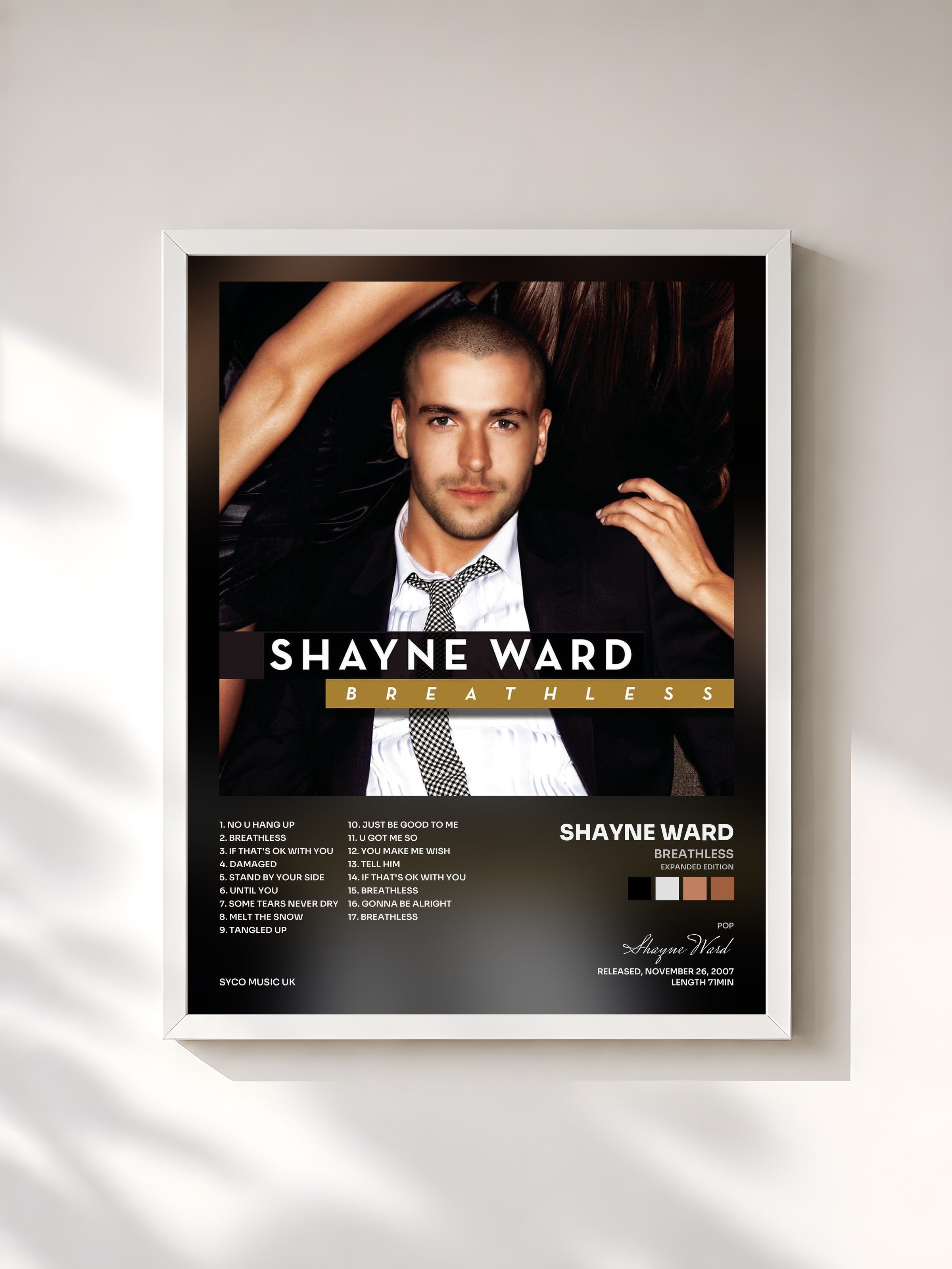 #blanc Tableau de l'album Breathless (Expanded Edition) de Shayne Ward, cadre blanc, imprimé et encadré en France