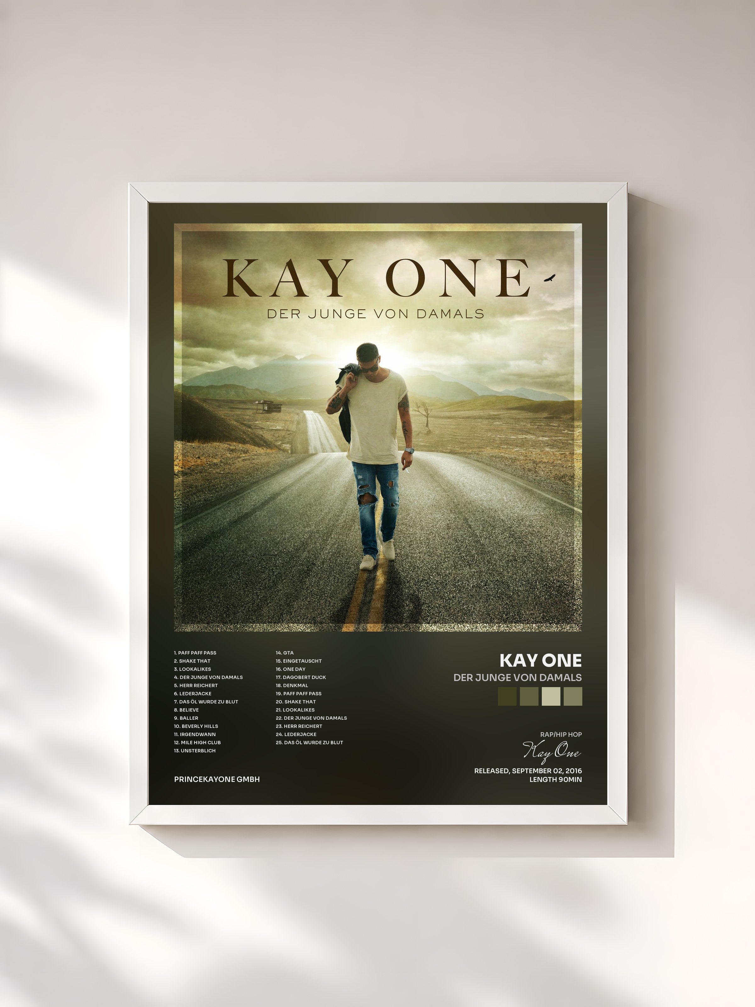 #blanc Tableau de l'album Der Junge von damals de Kay One, cadre blanc, imprimé et encadré en France