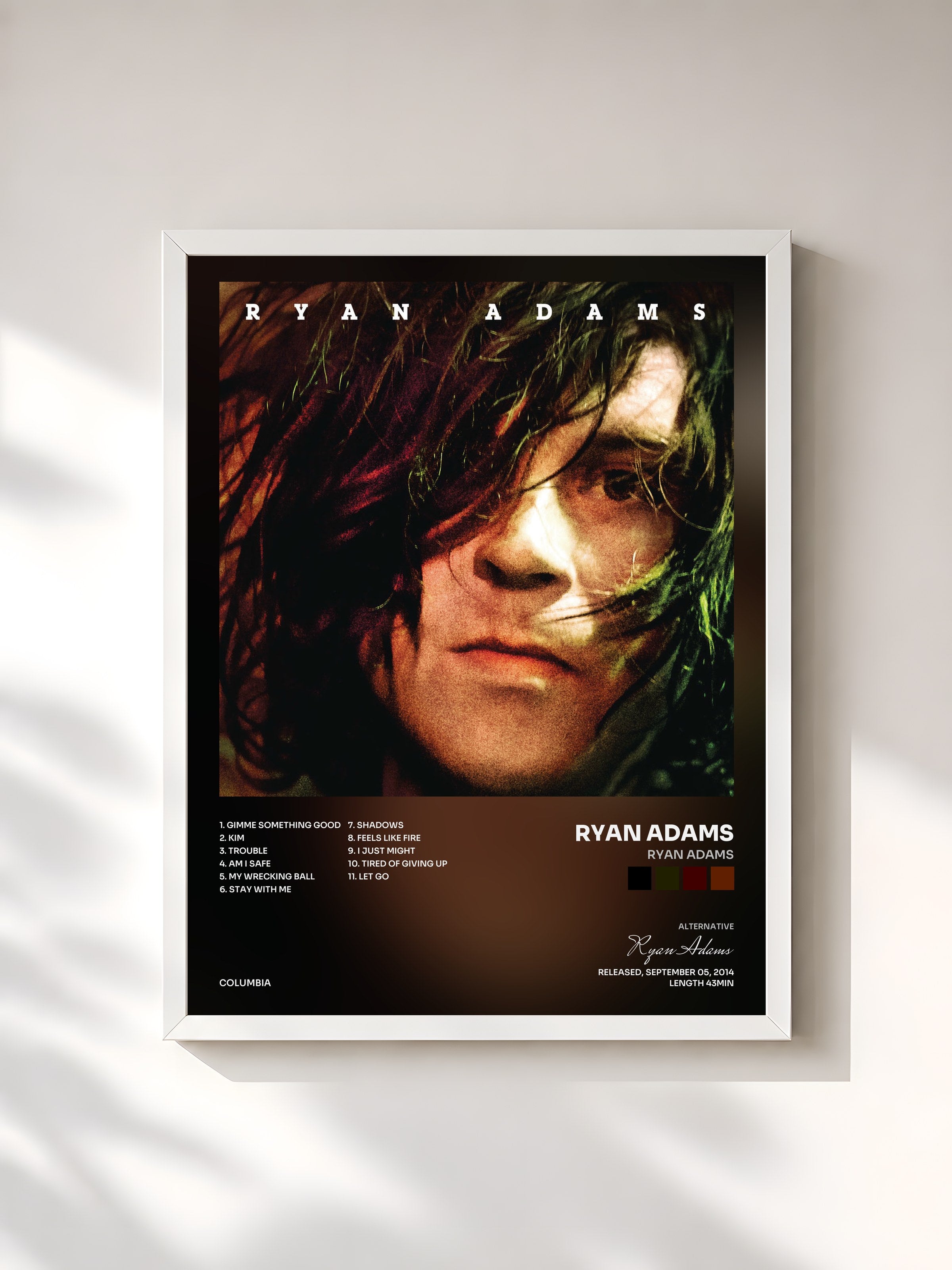 #blanc Tableau de l'album Ryan Adams de Ryan Adams, cadre blanc, imprimé et encadré en France