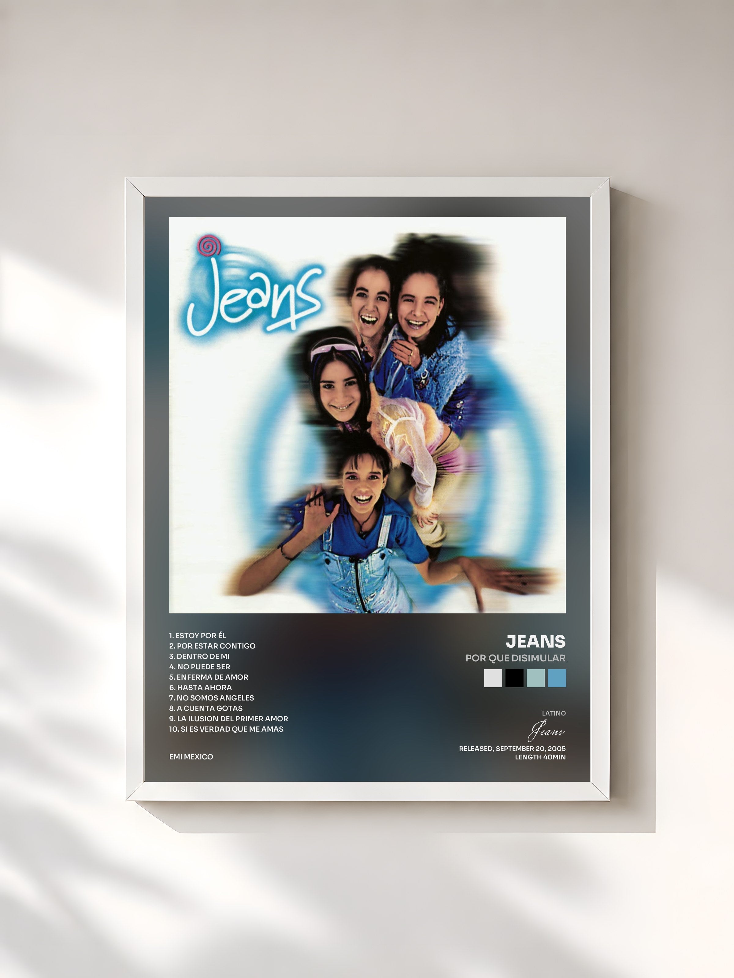 #blanc Tableau de l'album Por Que Disimular de Jeans, cadre blanc, imprimé et encadré en France