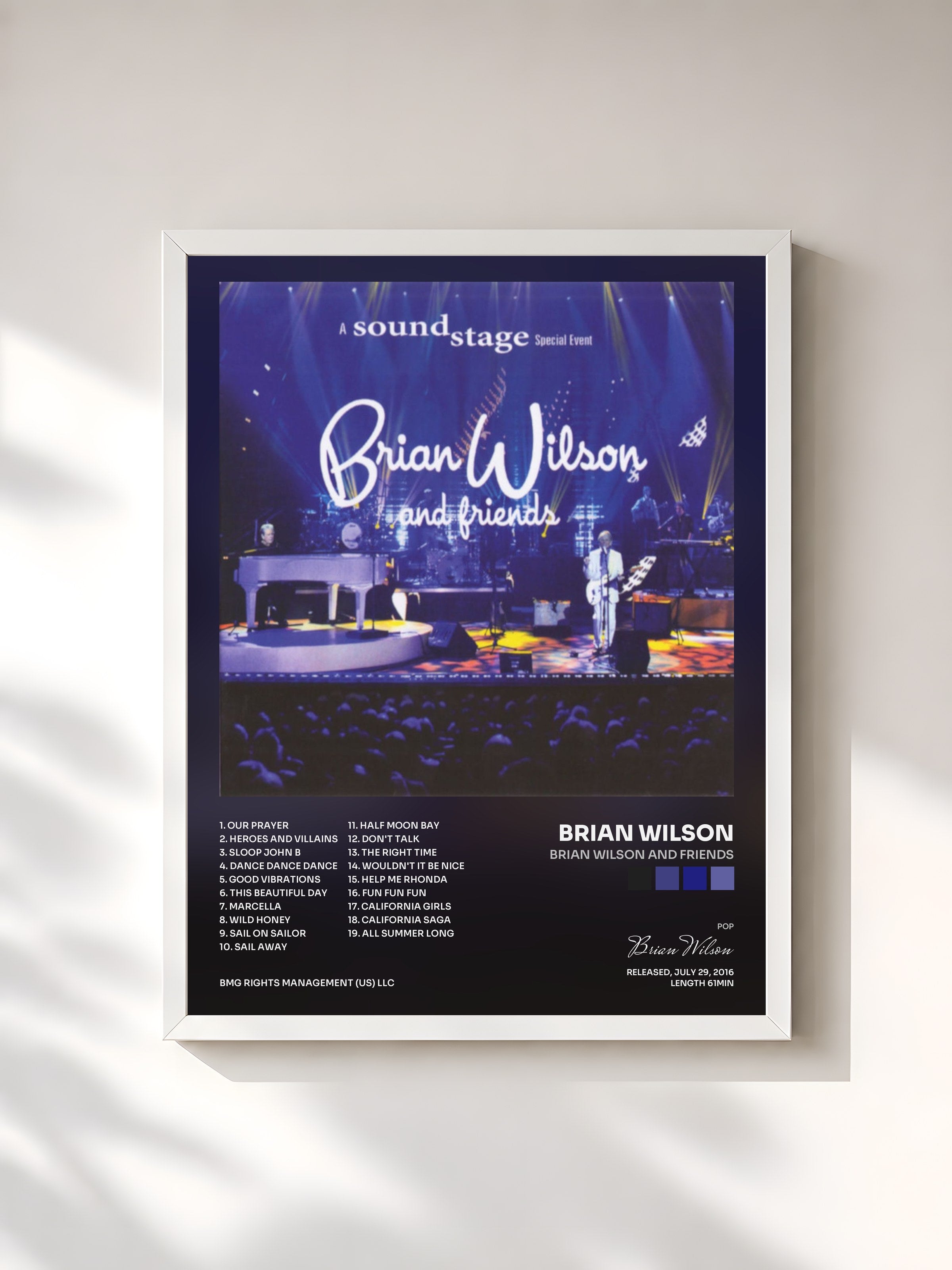 #blanc Tableau de l'album Brian Wilson and Friends de Brian Wilson, cadre blanc, imprimé et encadré en France