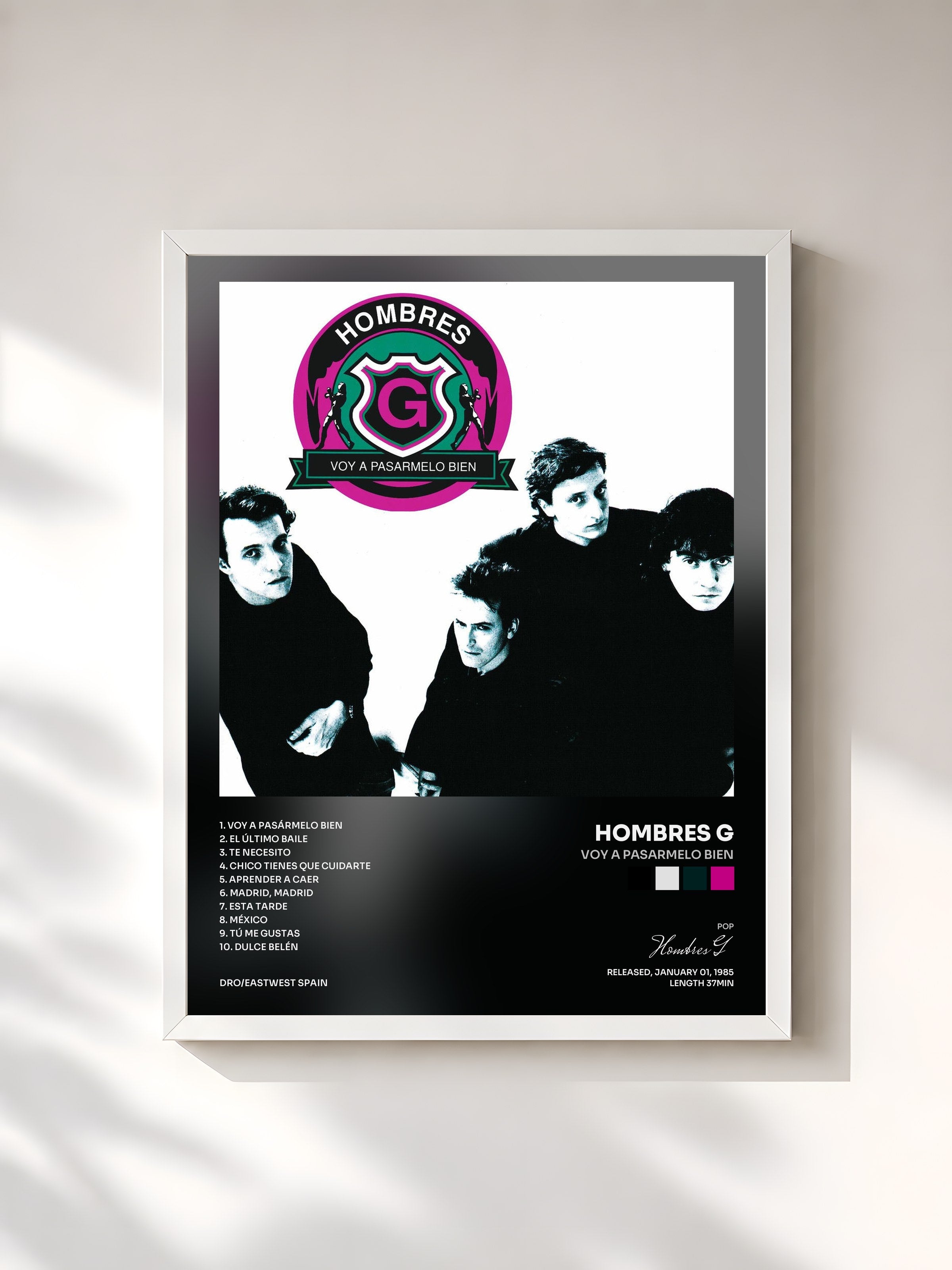 #blanc Tableau de l'album Voy A Pasarmelo Bien de Hombres G, cadre blanc, imprimé et encadré en France