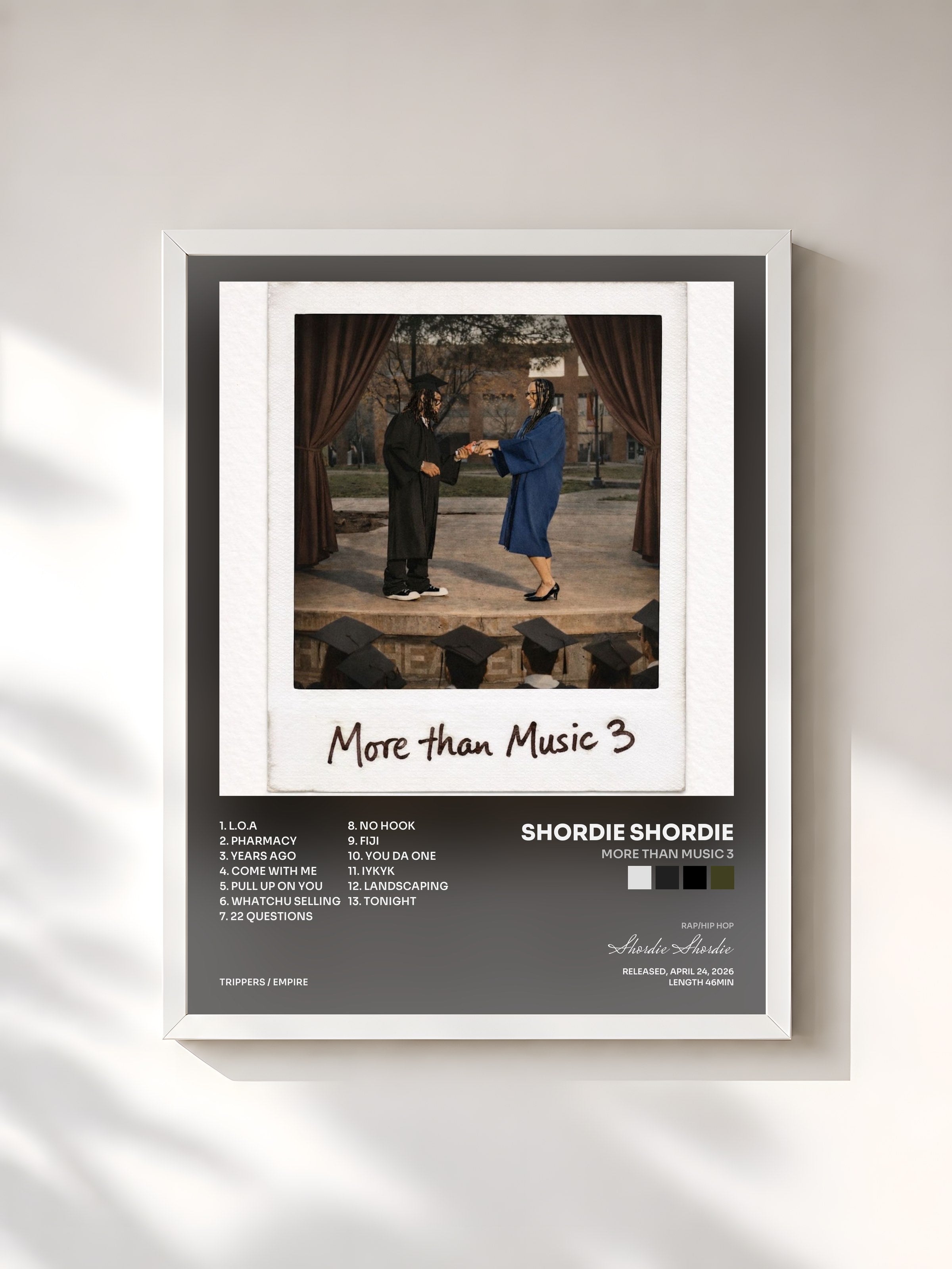 #blanc Tableau de l'album More Than Music 3 de Shordie Shordie, cadre blanc, imprimé et encadré en France