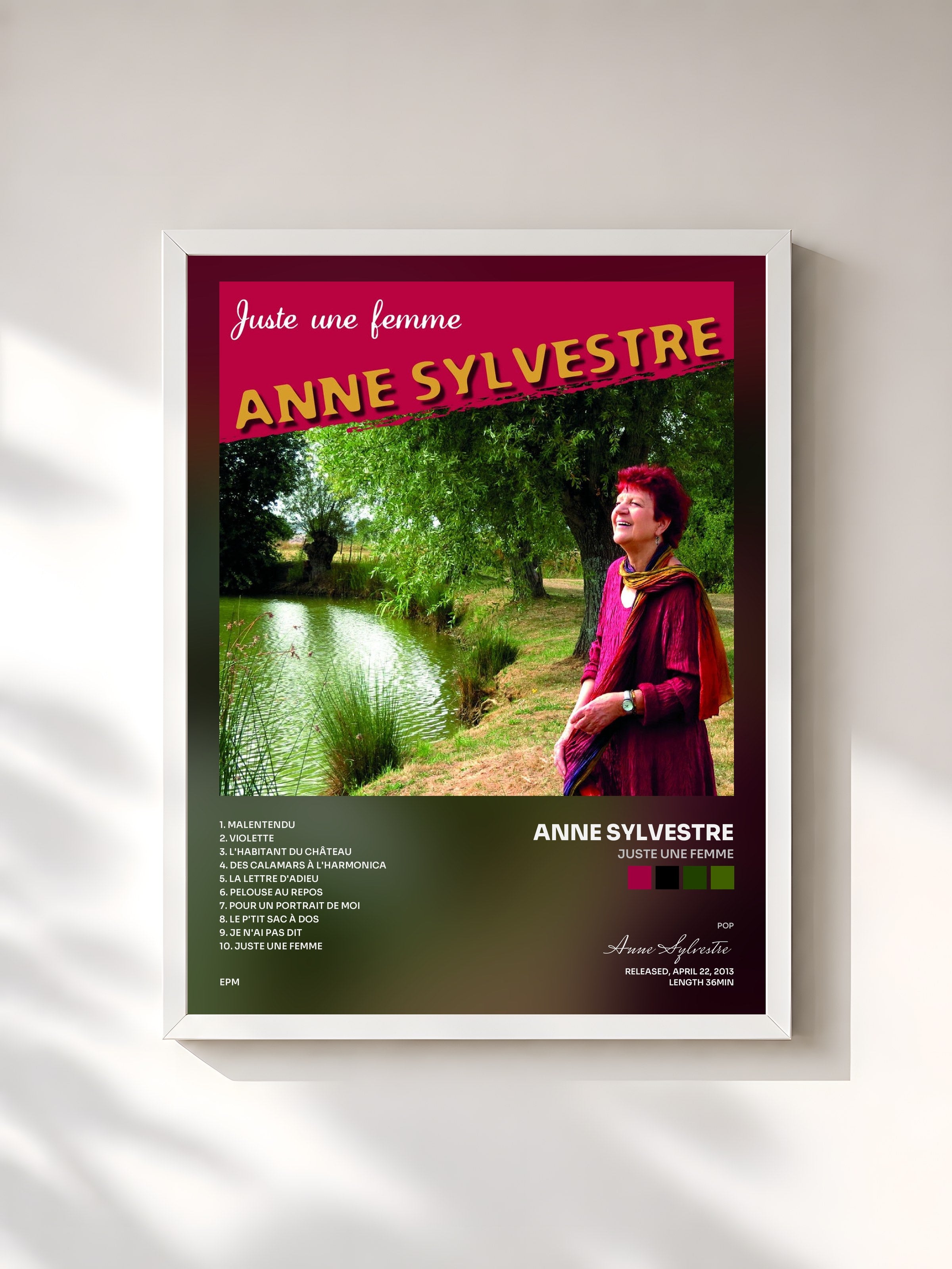 #blanc Tableau de l'album Juste une femme de Anne Sylvestre, cadre blanc, imprimé et encadré en France