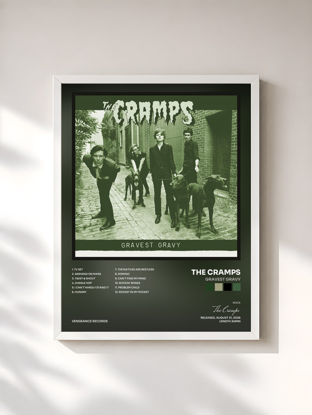 #blanc Tableau de l'album Gravest Gravy de The Cramps, cadre blanc, imprimé et encadré en France